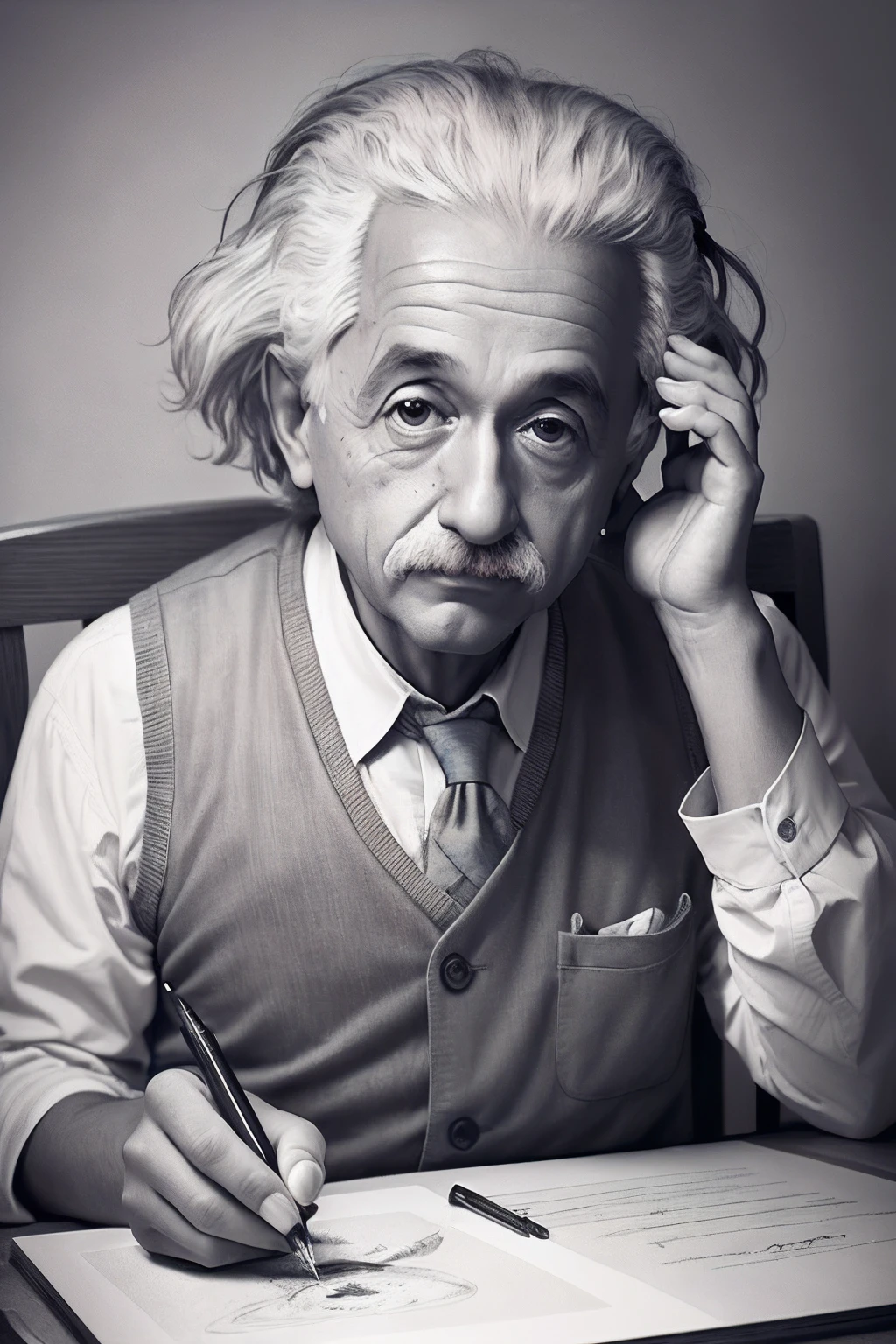 Homem arafed sentado em uma mesa com uma caneta e papel, Retrato de Albert Einstein, albert einstein, Retrato de Einstein, Einstein, inspirado em Yousuf Karsh, foto de retrato, homem inteligente, genie, albert einstein as a teenager, Directed by: Kurt Roesch, an amazing photo, platao, foto retrato, genius composition, Directed by: Galen Dara