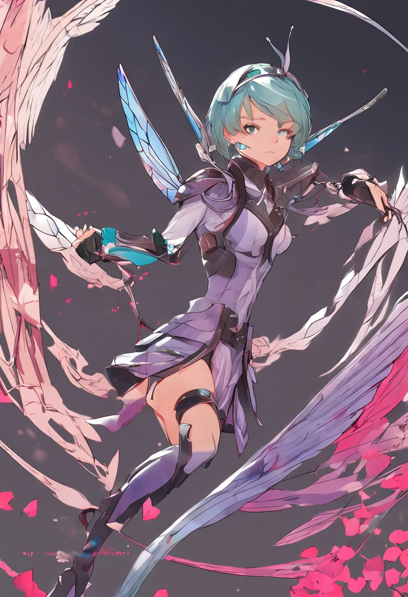 obra prima, melhor qualidade, aspecto de capa de anime, 1 mulher alada, dragonfly wings, orelhas pontudas, fada