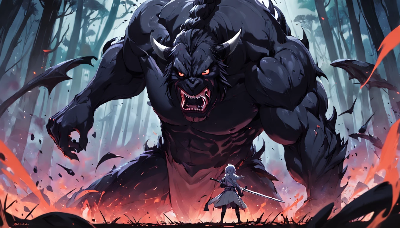 guerreiro, sword in hand, campo, lutando contra um monstro, preto e branco para pintar