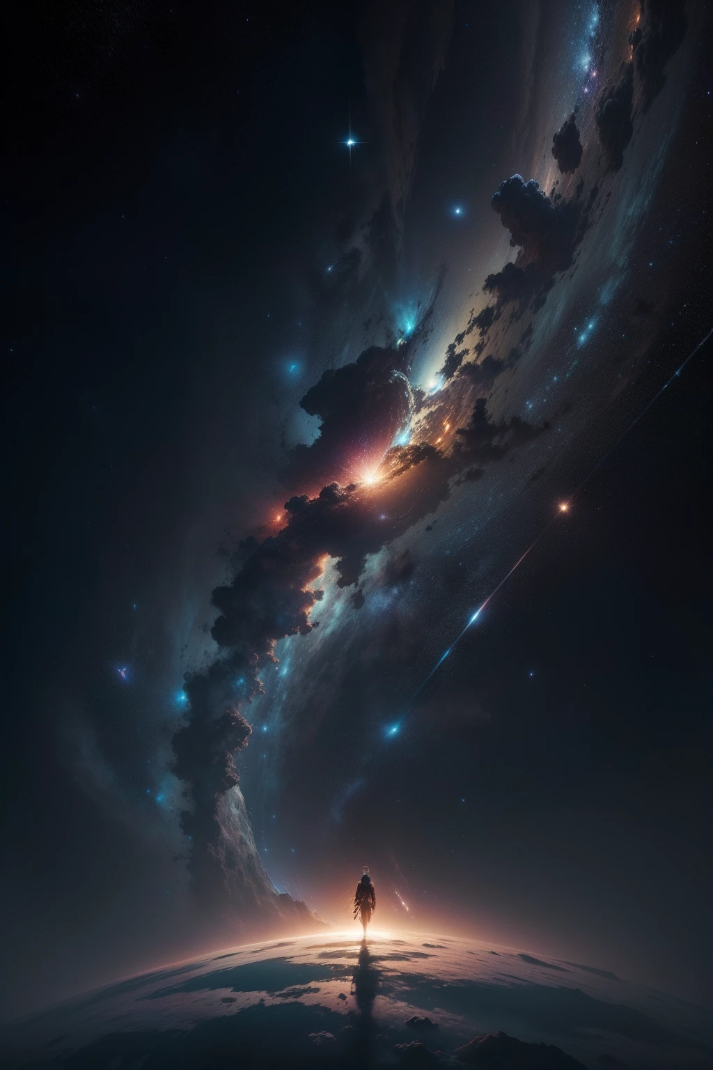 (Voyager's Anthem): an epic and breathtaking masterpiece where the vastness of space meets the beauty of music; ultra-detailed and high-quality CG unity 8k wallpaper capturing the spirit of exploration; dynamic camera angles capturing the awe-inspiring scenes of distant galaxies and nebulas; a solitary spaceship floating amidst a sea of stars; vibrant and colorful cosmic clouds; ethereal lighting effects creating a sense of wonder; blending elements of science fiction and fantasy; evoking emotions of adventure, discovery, and inspiration.