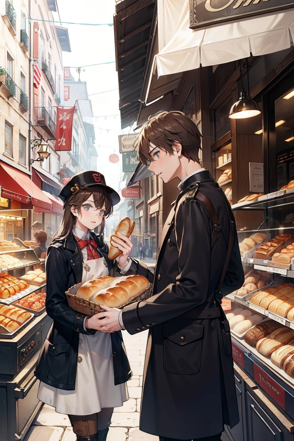 Buying bread in the bakery steampunc twinks Having French bread male people street