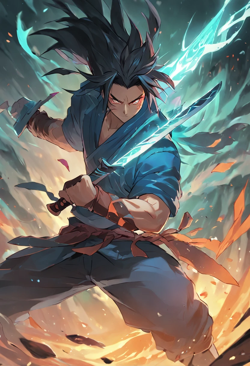 Yasuo /(League of Legends), Neeko /(League of Legends)"Yasuo and Neeko in an intense battle, showcasing their mastery of the blade and nature magic."