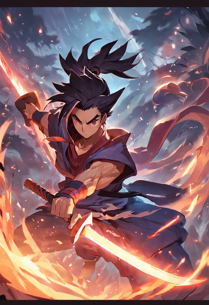 Yasuo /(League of Legends), Neeko /(League of Legends)"Yasuo and Neeko in an intense battle, showcasing their mastery of the blade and nature magic."