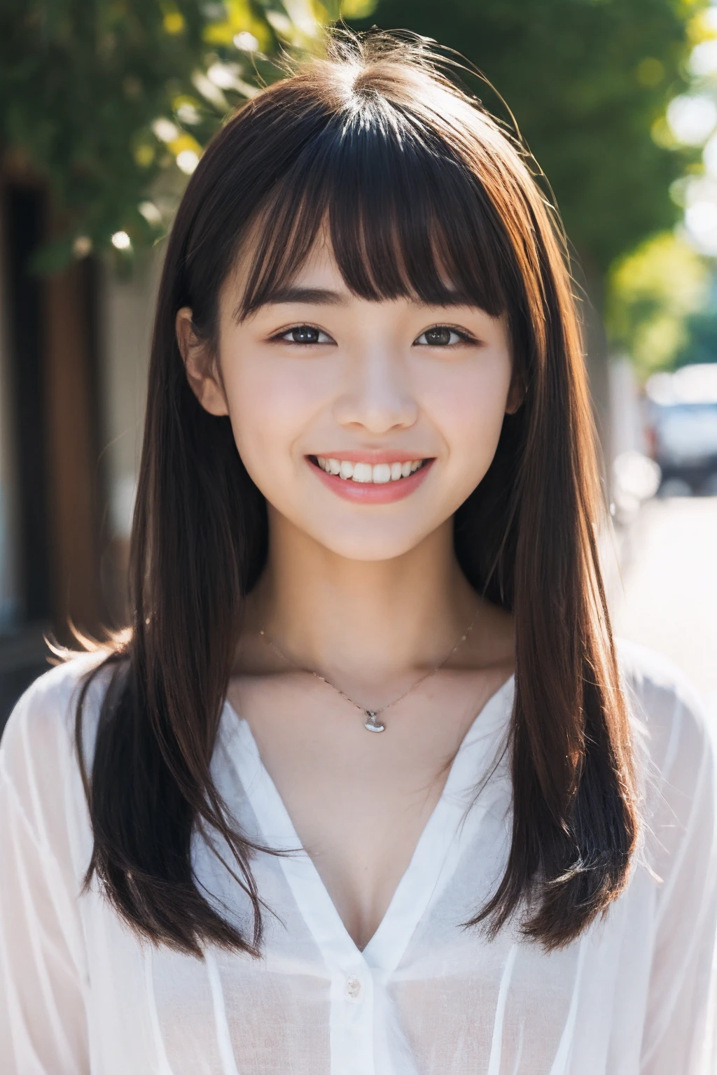 Japanese ),((beautiful girl)),cleavage,An expression that imagines something pleasant:1.2,(perfect body beauty:1.2),((perfect body)),(shy smile),beautiful teeth,