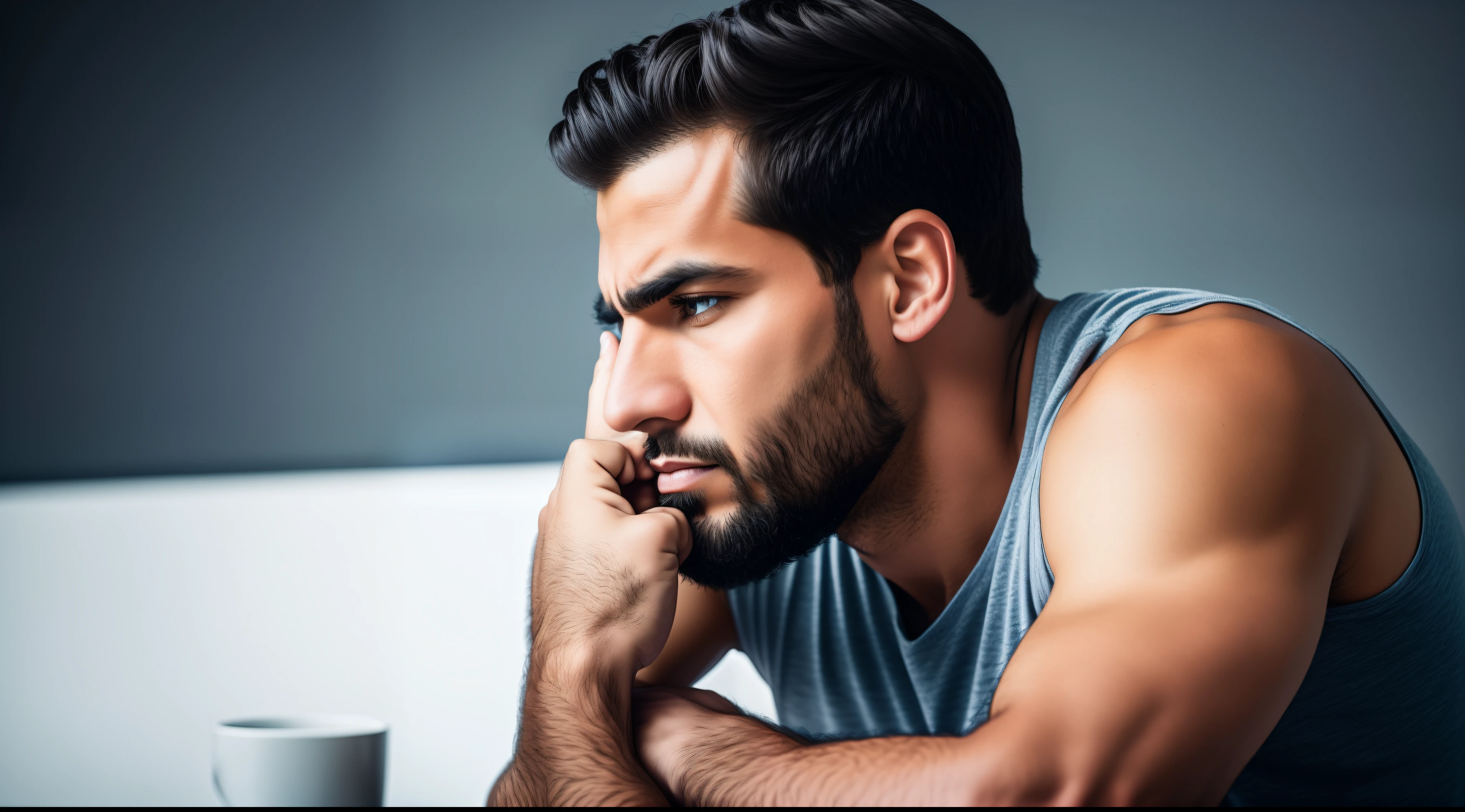 Man, With hand on chin, pensante, preocupado