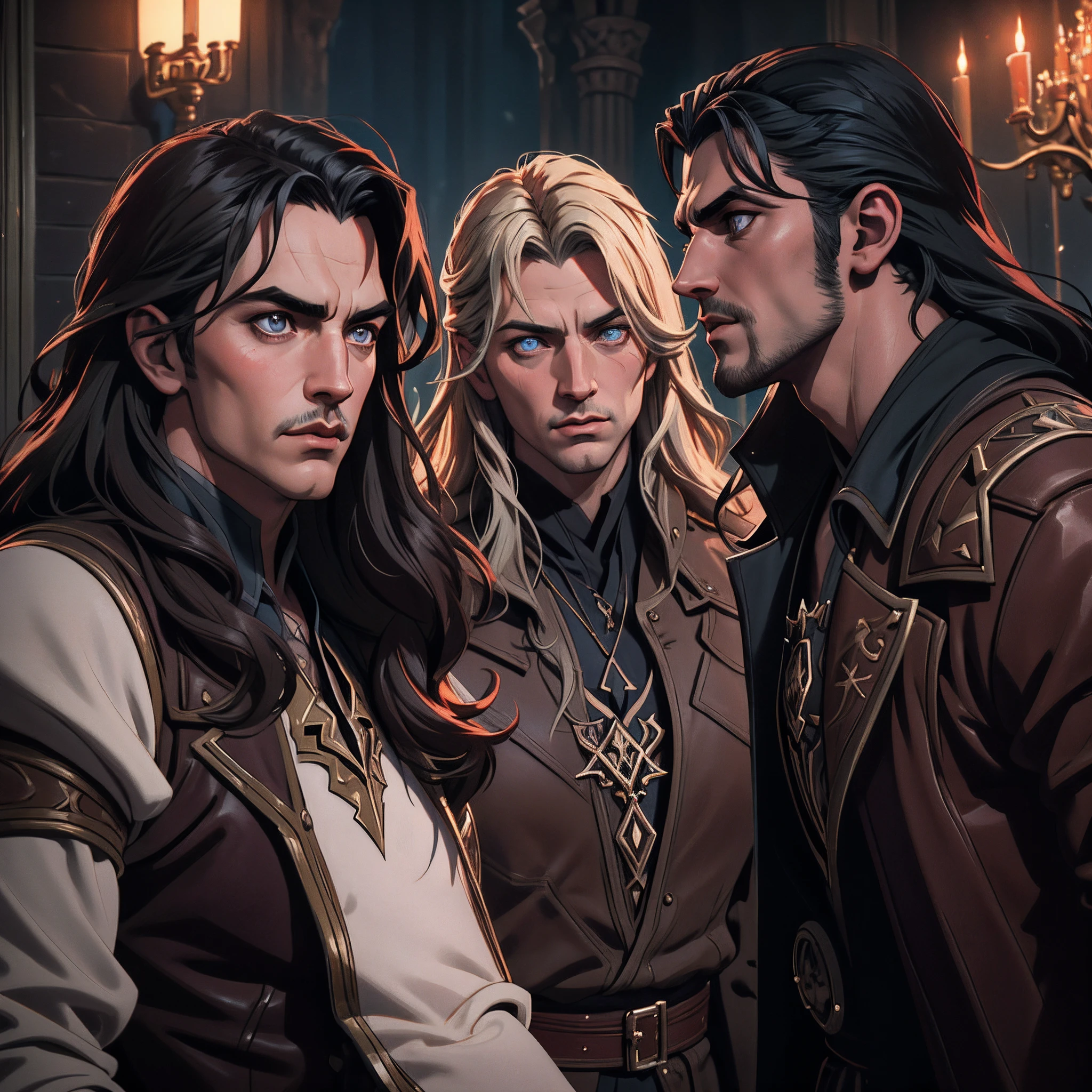 Castlevania lords of the shadows hyper realistic super detailed scènes cinématique men in War handsome muscular hyper realistic super detailed men