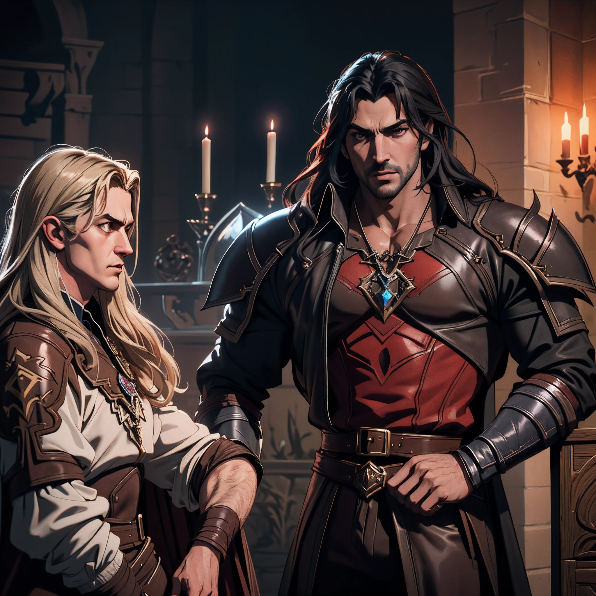 Castlevania lords of the shadows hyper realistic super detailed scènes cinématique men in War handsome muscular hyper realistic super detailed men