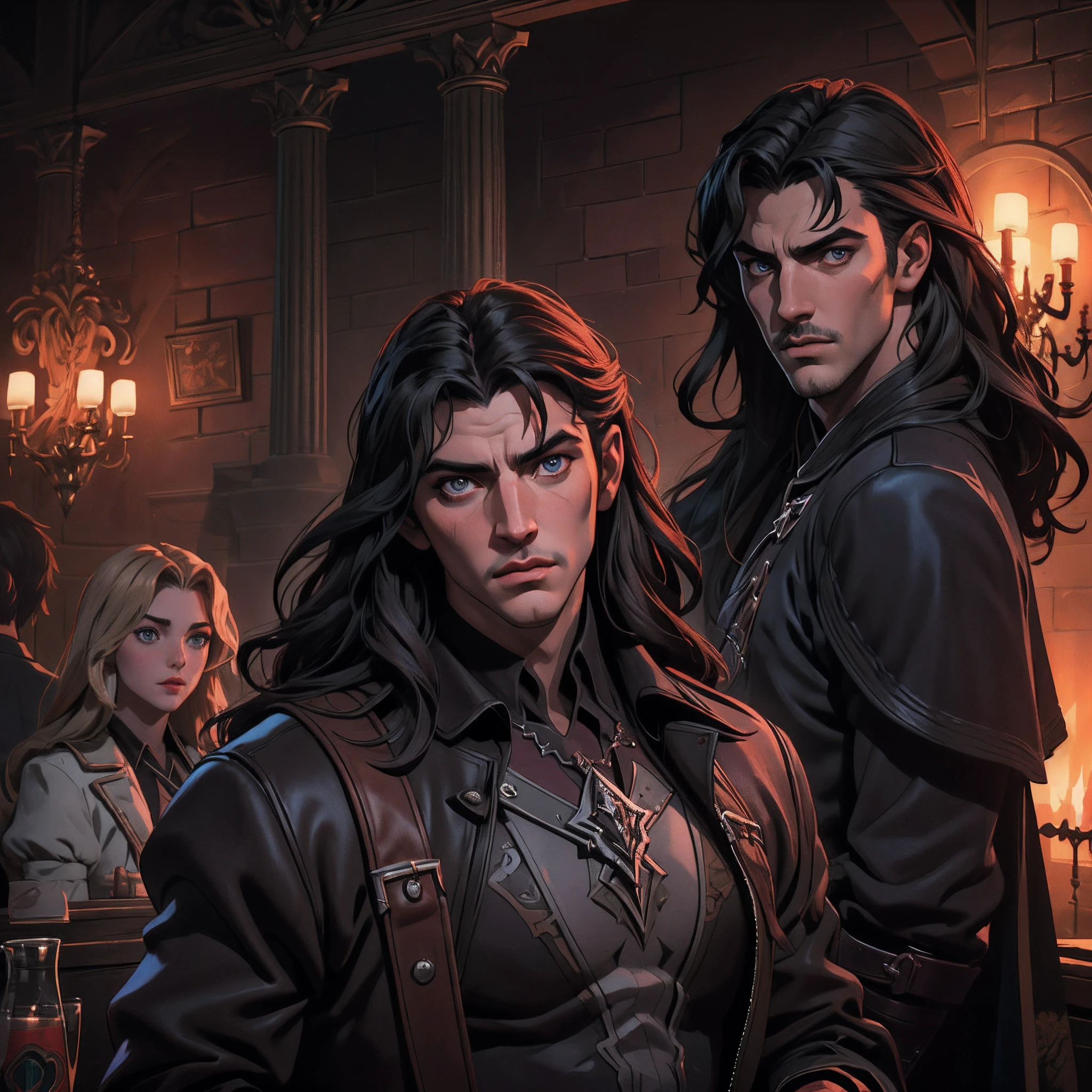 Castlevania lords of the shadows hyper realistic super detailed scènes cinématique men in War handsome muscular hyper realistic super detailed men