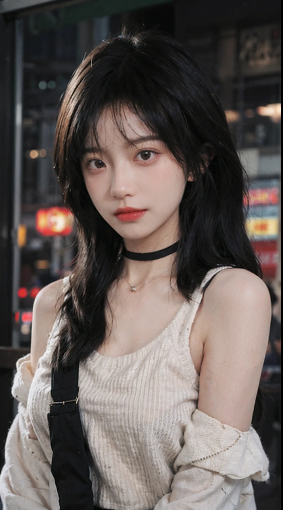 best qualtiy, 超高分辨率, (realisticlying:1.4),Baoyu Girl,1girll, with long coiled hair,Blushlush,Looking into the distance,nedium breasts,Cropped red sweater,a sense of atmosphere,Beautiful woman with a slim figure:1.4, Pronounced abs,Ultra-fine face,Elaborate Eyes,二重まぶた,choker necklace