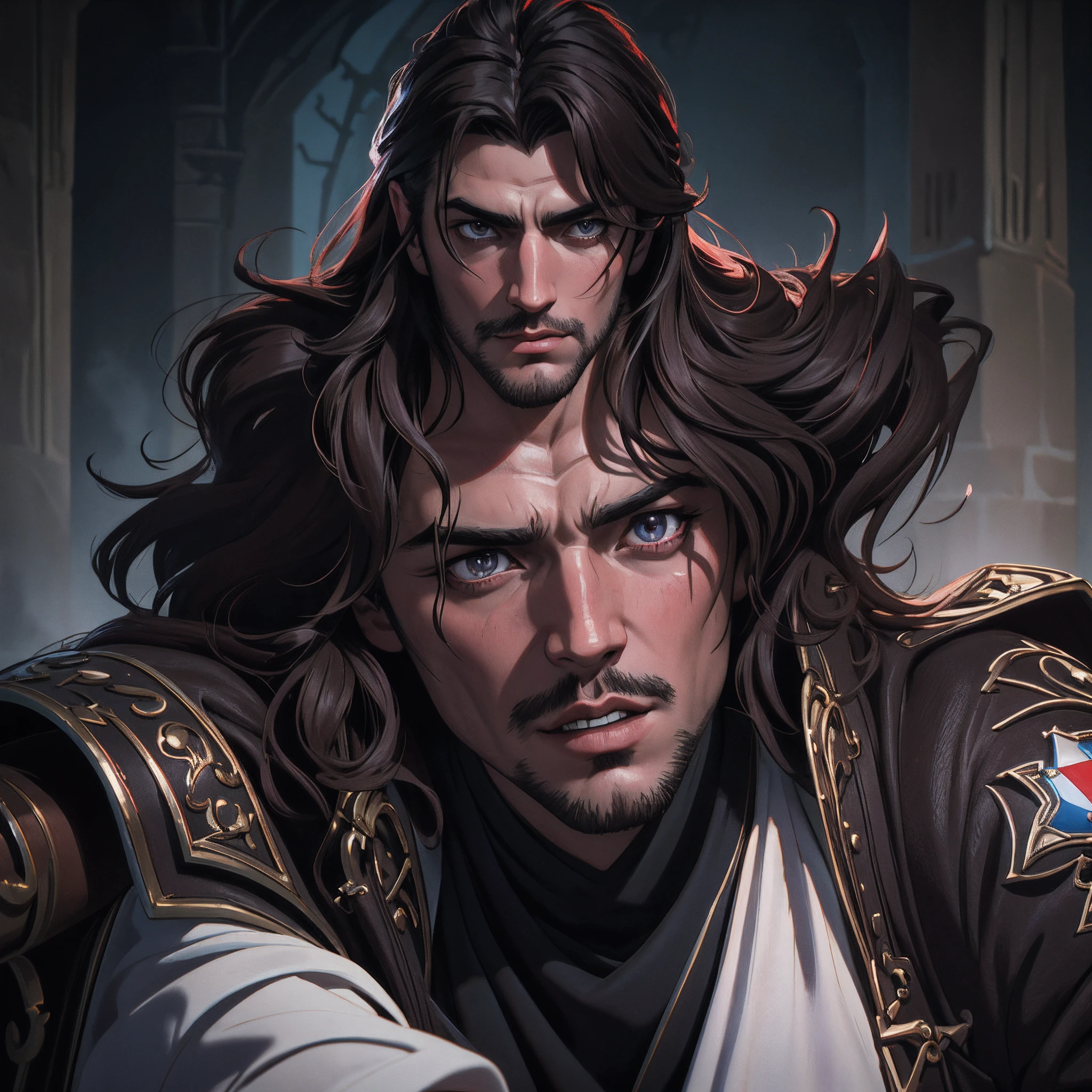 Castlevania lords of the shadows hyper realistic super detailed scènes cinématique men in War handsome muscular hyper realistic super detailed men