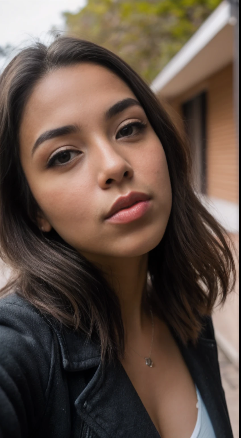 Foto RAW em sequencia, uma foto de uma adolescente 16anos, ((selfie da parte superior do corpo, beijo na camera)), (((beijando camera))) rosto detalhado, planos de fundo detalhados pouco desfocados, luzes naturais, HDR, foto realista, foto profissional, flerte com o espectador, visual sexy, fotorrealista, Linda, pele natural, 8k UHD, alta qualidade, filmic grain, Fujifilm XT3