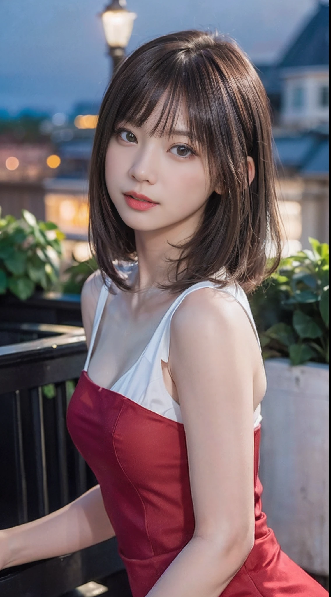 ((8k:1.27), best quality, masterpiece, super high definition: 1.2) cute short cat neat and clean Champs-Elysées Red dress Japan women photo (Beautiful:1.1)