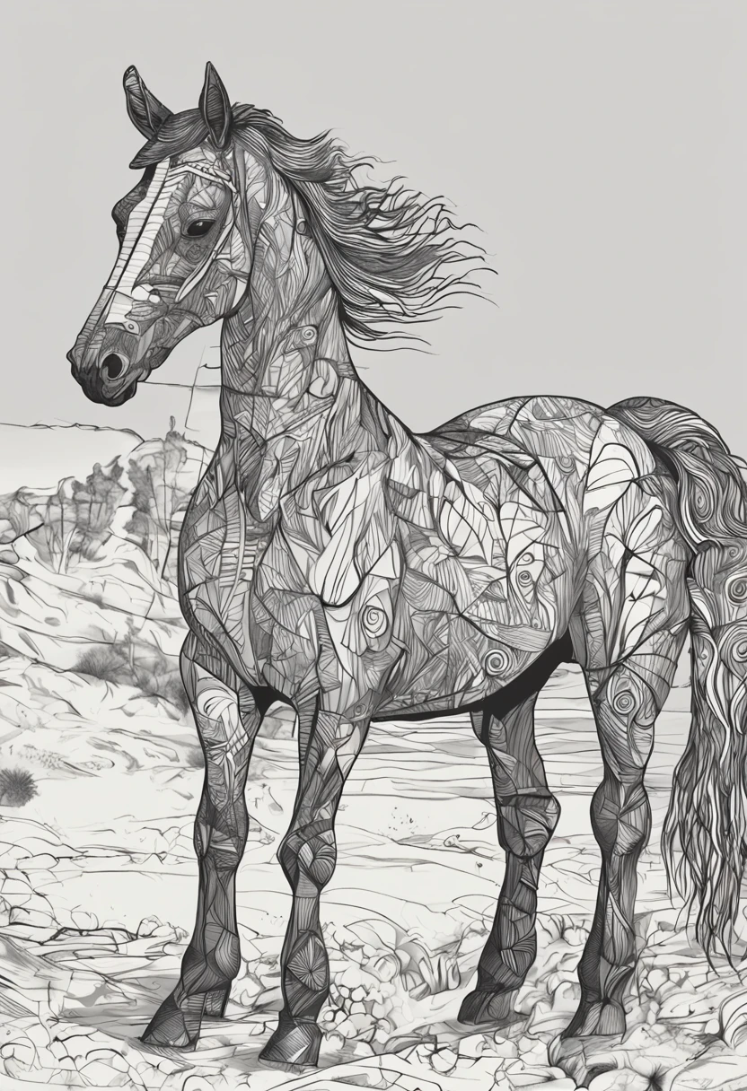 (esquete, Doodles, monocromatic, arte linear) horse