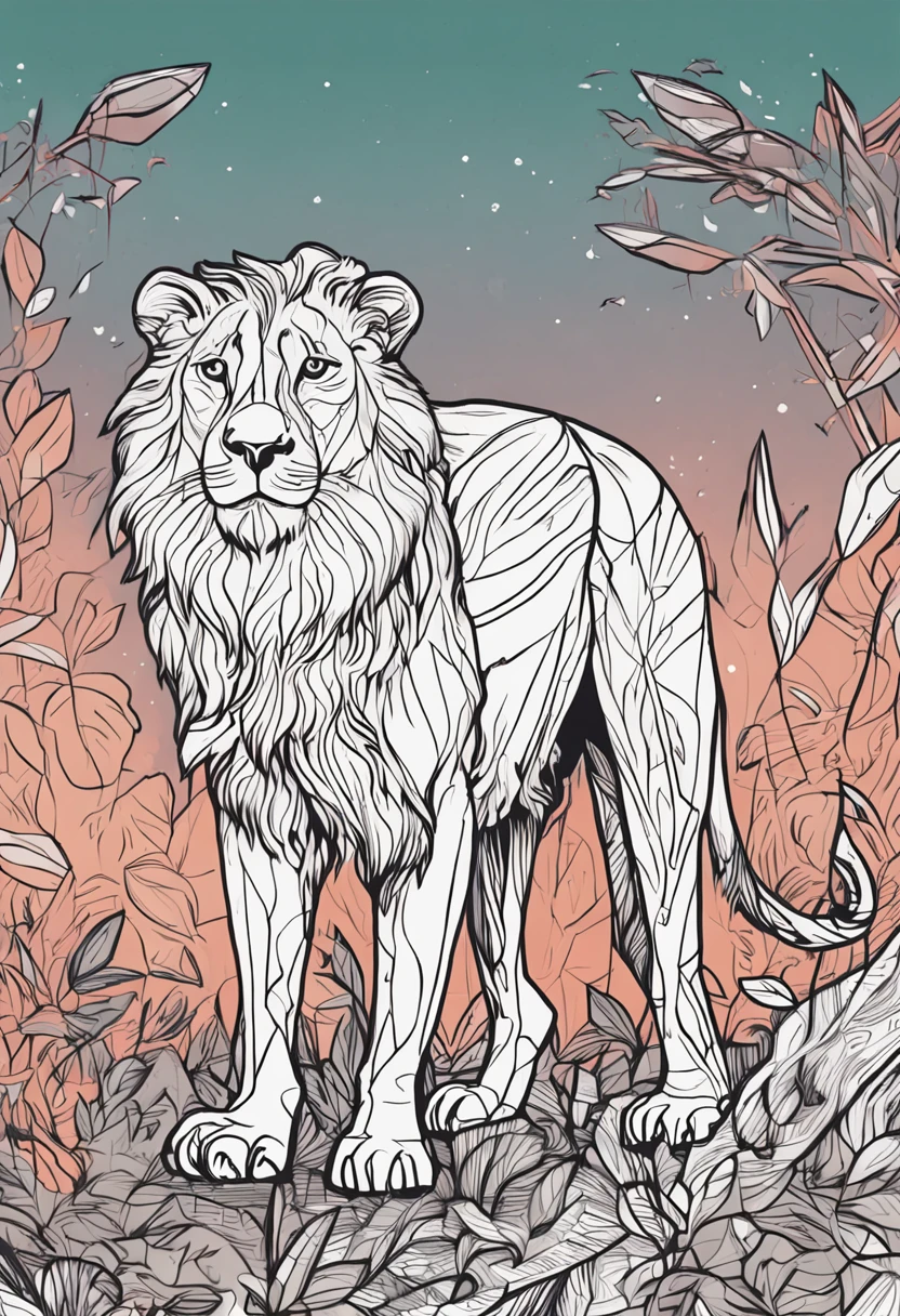 (esquete, Doodles, monocromatic, arte linear) lion