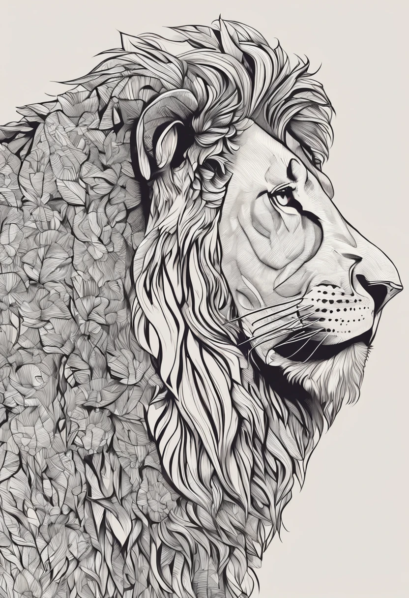 (esquete, Doodles, monocromatic, arte linear) lion