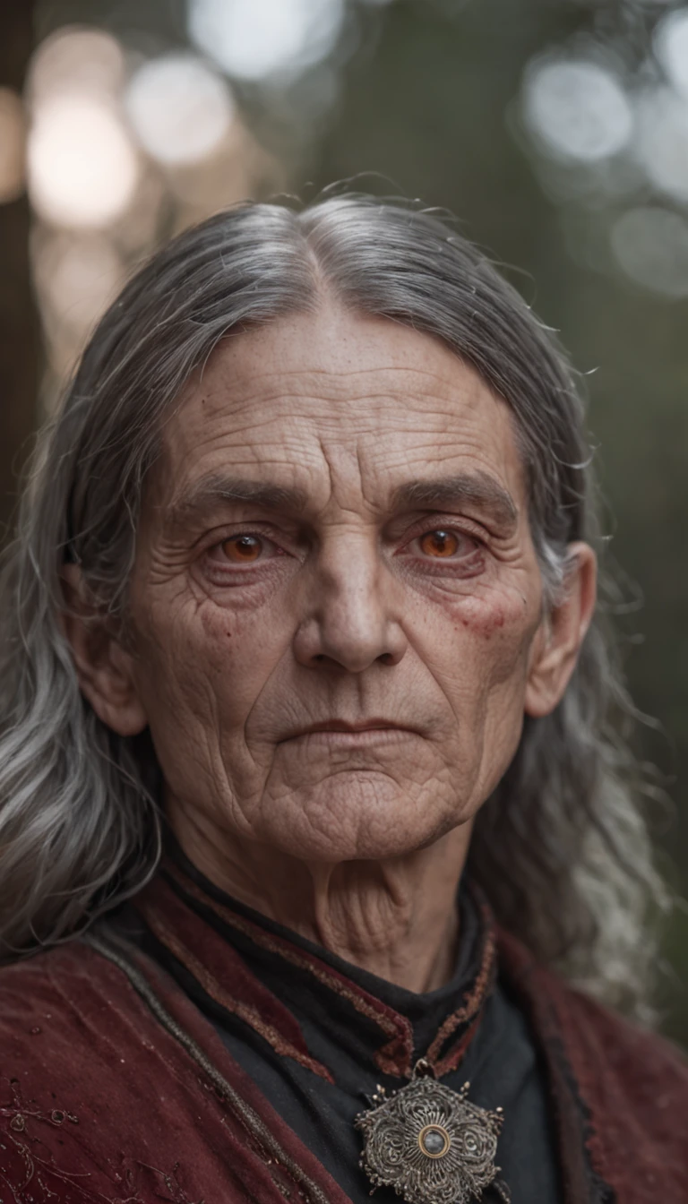 masterpiece, best quality, portrait of an old man, 50mm, solo, natural skin texture, realistic eye and face details, dark, deep shadow, darkness, moonlight, award winning photo, extremely detailed, fine detail, highly detailed, extremely detailed eyes and face, piercing red eyes, detailed clothes, skinny, gothic, native american clothing, analog film, stock photograph,