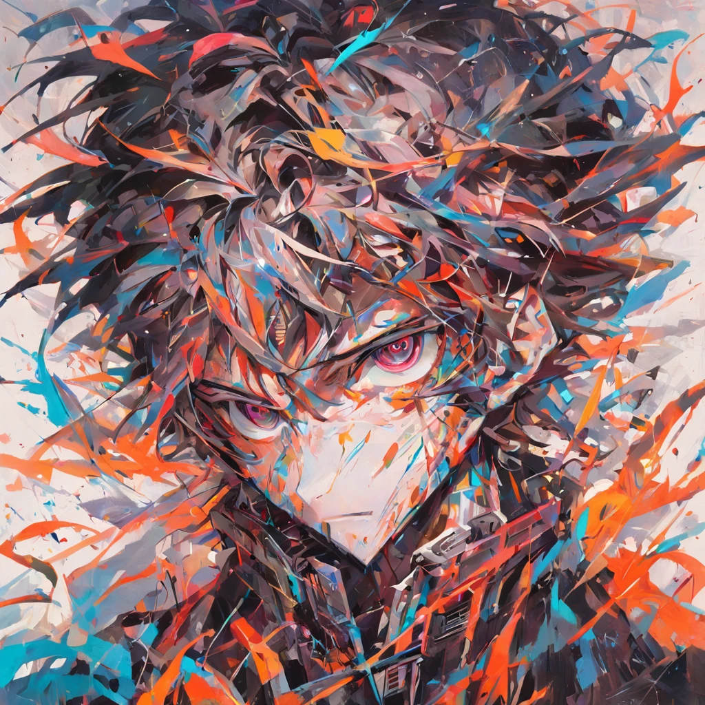 An expressionist-style painting depicting a male head in an abstract way. The old cassette tape is integrated into the image as part of the head itself, representing a fusion between retro technology and human creativity. The brushstrokes are bold and expressive, com cores vibrantes e contrastantes que criam uma atmosfera intensa e emocional. The cassette tape is detailed, with its mechanical parts and visible labels. The surrounding scene is chaotic, com pinceladas abstratas que remetem a diferentes formas de arte. The image is a visual representation of the creative chaos of an arts festival, where the boundaries between different forms of expression are challenged. --ar 16:9 --v 5