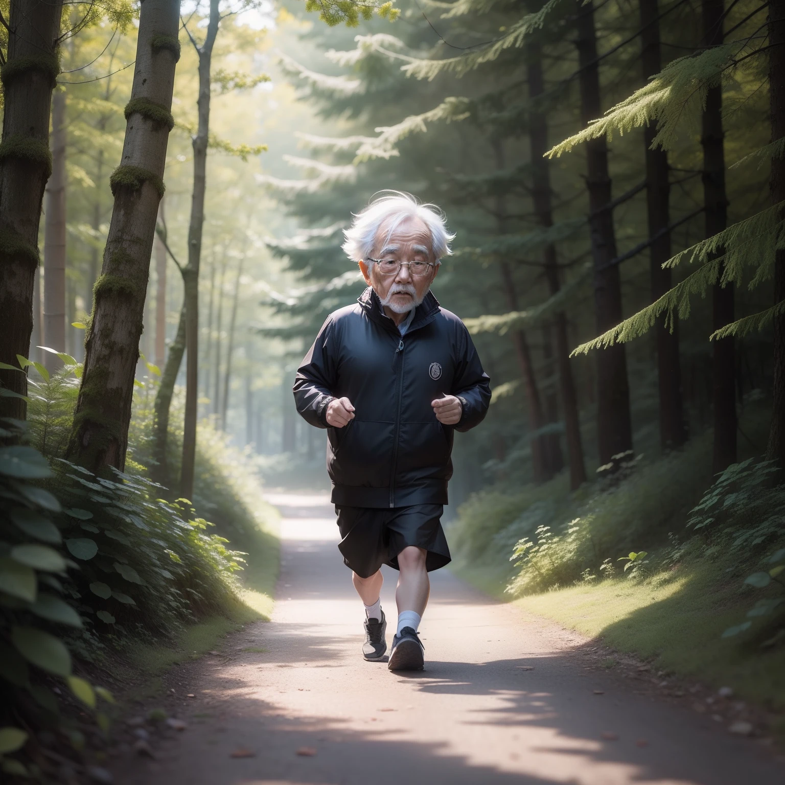 Chibi Anime Grandfather Chased by something, high quality photograph, CCTV Video - Raw Style - AR 2:3 - 200 Years In the fairytale forest