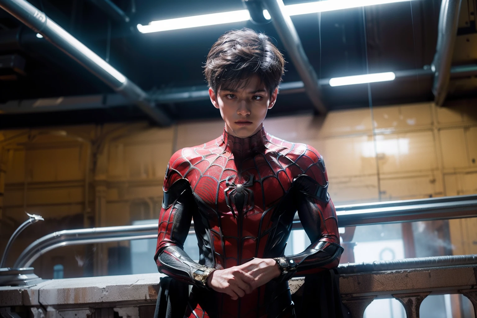 Buatkan saya gambar spiderman jatuh ke lumpur