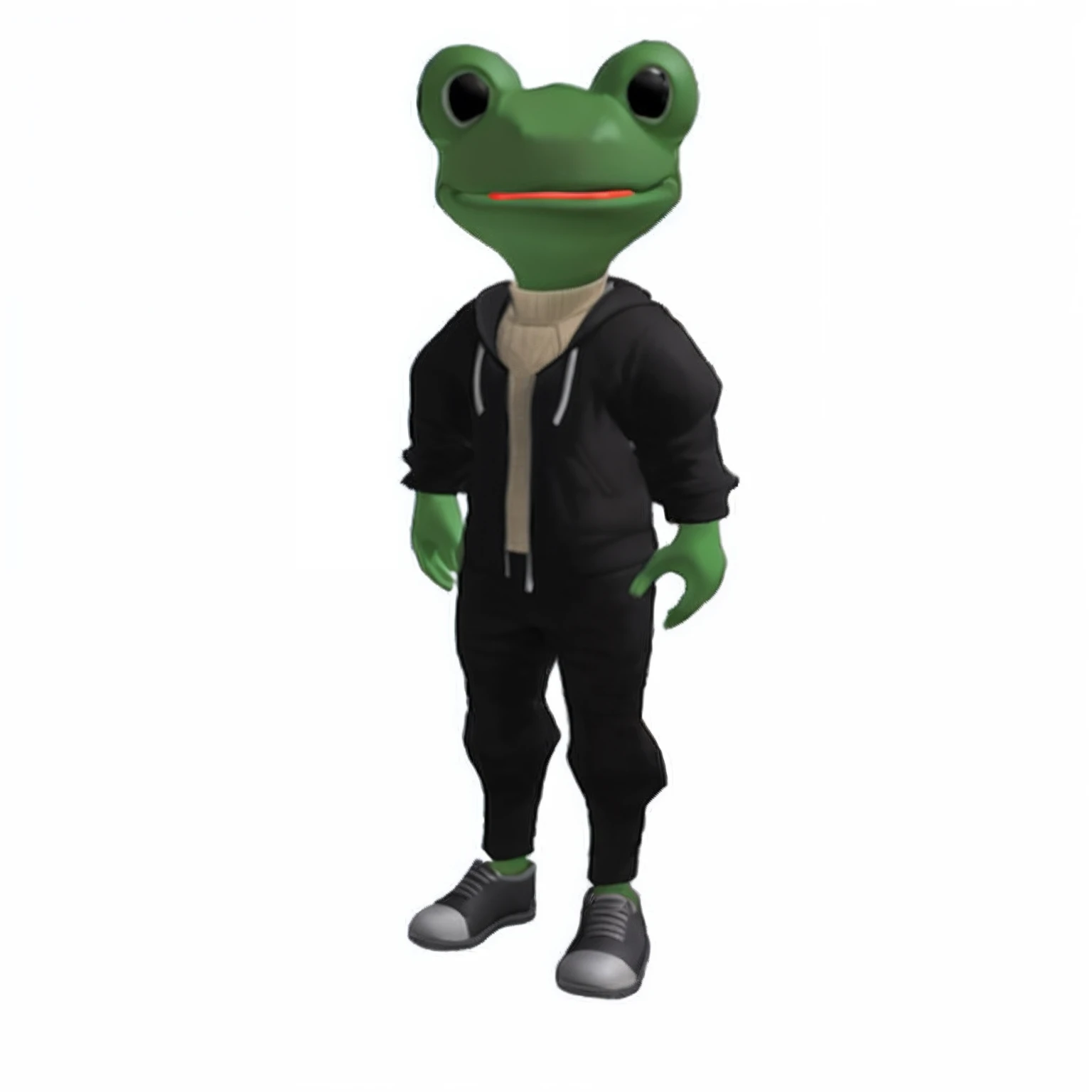um sapo verde vestindo uma jaqueta preta e uma camisa branca, frog, tiro de corpo inteiro hiperdetalhado, Froggy, Peepo o sapo!!!, sapo pepe, sapo cyberpunk, avatar roblox, Tema Sapo, Vestido casualmente, Pessoa lagarto, Vinny de Vinhinha, alien frog, avatar da parte superior do corpo, corpo inteiro altamente detalhado, anthropomorphic turtle humanoid