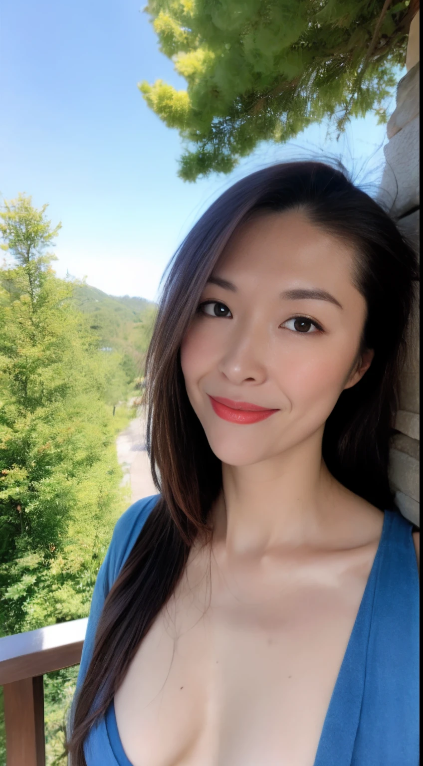 1 rapariga, Bare_tree, brown_Eyes, brown_Hair,long whitr hair, build, Manteau, Head flower, 耳Nipple Ring, blue yukata, cparted lips, Shorthair, Looking_at_peeping at the viewer, exteriors, snow landscape,hot onsen, 独奏, The tree, The upper part of the body_Body, Winters, Detailed_Eyes,ssmile, Bring your arms together, Chest camera, The large, Ears come out, face in golden proportions, The body of the golden ratio, best qualtiy,hyper HD,By bangs,(nsfw:1.5)