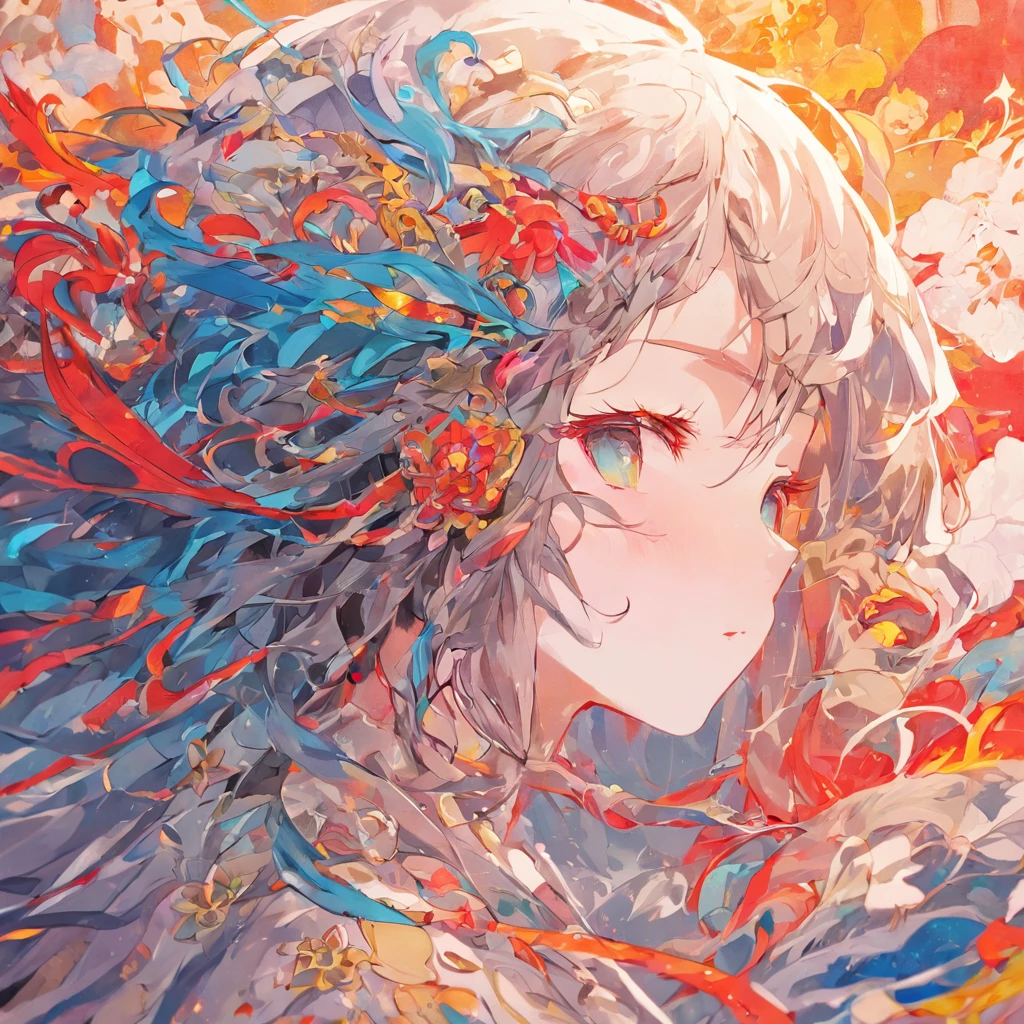 (White background:1.4),(Silhouette of a girl's head, Eyes closed, Colorful long hair, Oriental elements)，(Chinese Illustration:1.3，paper art:1.3, Quilted Paper Art:1.2),( Reasonable design, Clear lines, High Sharpness,Best Quality, Very detailed, masutepiece, Movie Light Effects, 4K )