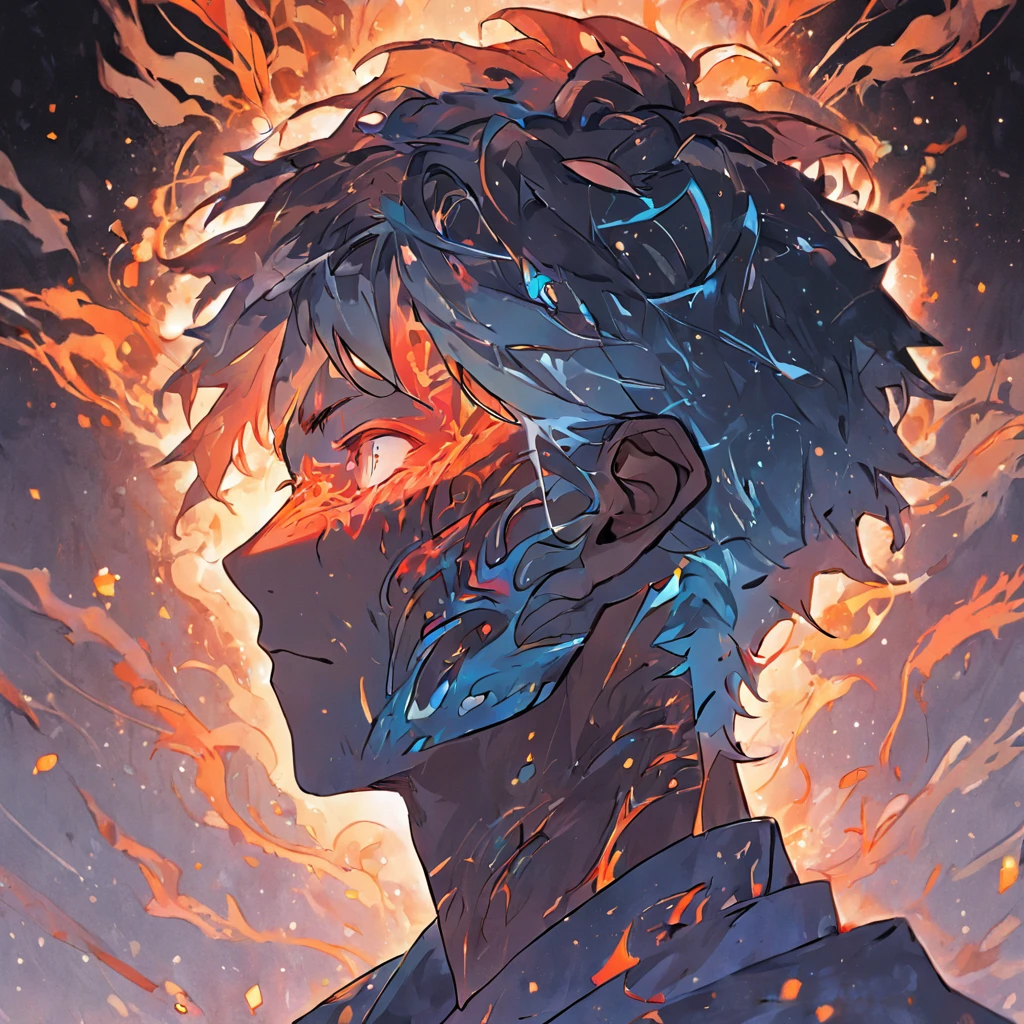 (fundo branco:1.4),(Silhouette of a man's head, Olhos fechados, cabelo curto coloridos, Chemical mask, Elementos Orientais),(Chinese illustration:1.3,arte em papel:1.3, Arte em papel acolchoado:1.2),( Reasonable design, linhas claras, alta nitidez,best quality, Very detailed, master part, Efeito de luz do filme, 4k )