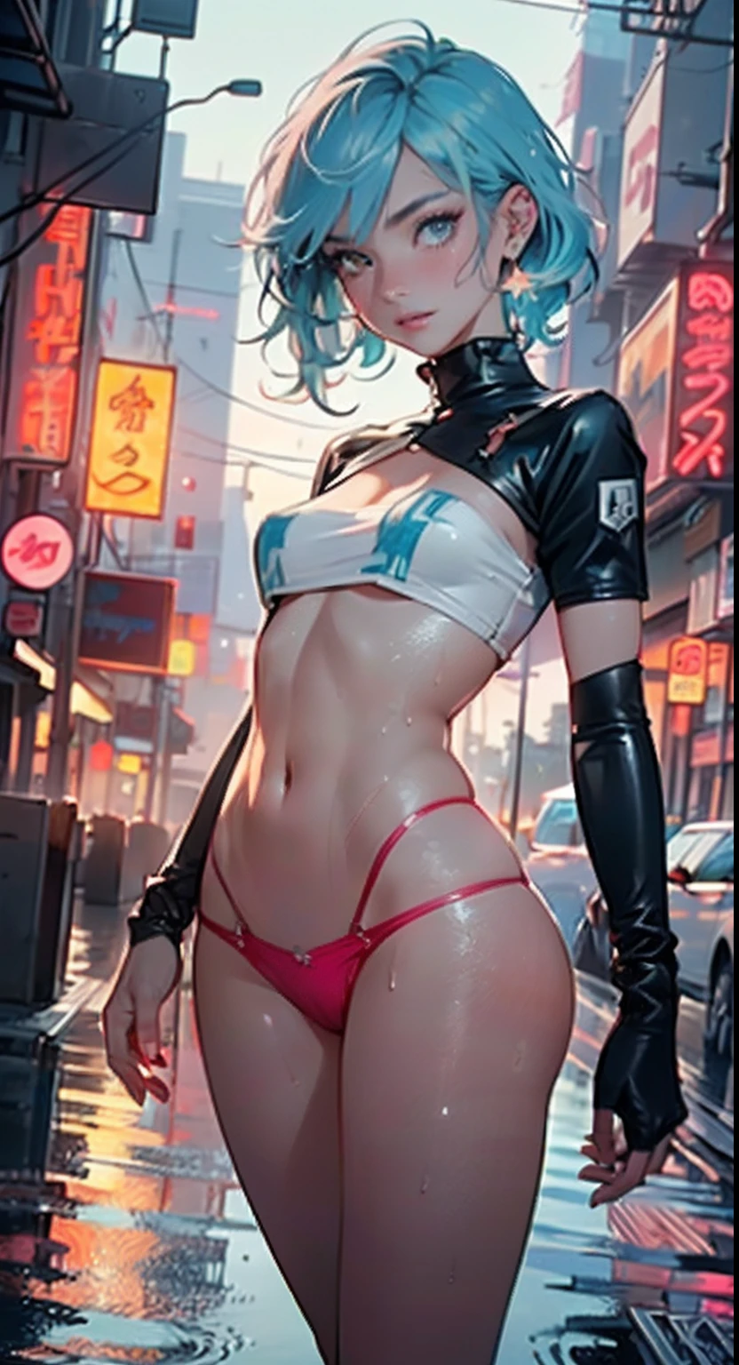 cute little loli,(((little loli,small tiny body,petite))),(((6 years old))),(( little loli with extremely cute and beautiful aqua hair)),

(((flat chest))),(((aqua hair:1.5,long aqua hair,colored inner hair,ear breathing,))),((heterochromia:1.5,eye1 aqua,eye2 pink,perfect eyes,upturned eyes:1.3,beautiful detailed eyes,finely detailed beautiful eyes:1,big highlight on eyes:1.2,slanted eyes)),(((lustrous skin:1.5,bright skin: 1.5,skin tanned,shiny skin,very shiny skin,shiny body,plastic glitter skin,exaggerated shiny skin,illuminated skin,wet legs))),(delicate detailed fingers,detailed body,human hands,(detailed face)),

cute,slutty,erotic,((nsfw)),

zettai ryouiki,(revealing clothing,show skin),((underboob)),(barefoot,),(((breast curtain,low rise mini skirt,high cut thong,))),((wet clothes,detailed outfit,detailed clothes)),

(dynamic pose:1.0),solo focus,embarrassed,(centered,scale to fit dimensions,Rule of thirds),

cyberpunk city by the ocean at night, with bright neon signs and dark stormy clouds and puddles,

High resolution, sharp focus, (ultra detailed, extremely detailed), (photorealistic artwork:1.37), 8k wallpaper,((synthwave background theme)),((vibrant colors)),(intricate),masterpiece,(best quality),