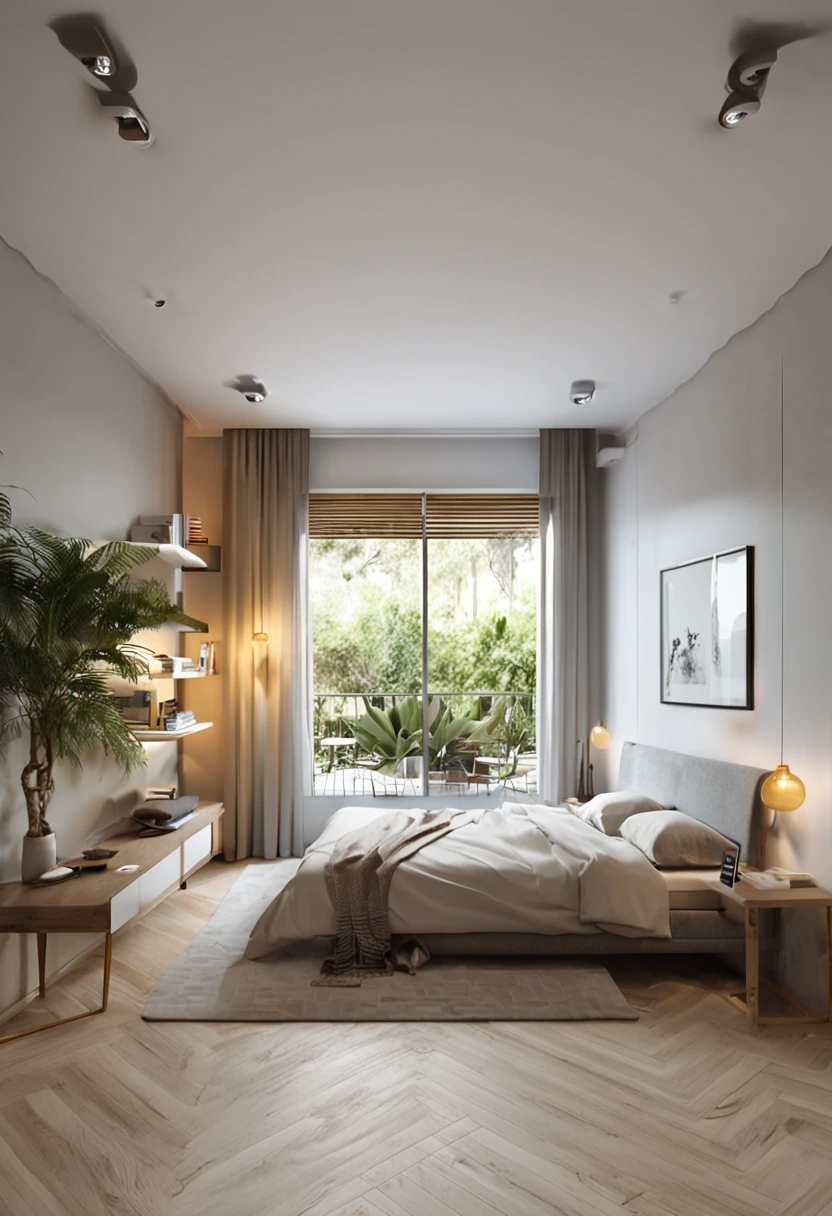 O quarto tem uma janela, no quarto, em um quarto luminoso, Em um quarto, Desenho de linha minimalista, sala de luz, no estilo do realismo simplificado, Location in the apartment, dentro de um quarto, perspectiva plana, em um quarto luminoso, O interior de uma pequena sala, quarto fotorrealista