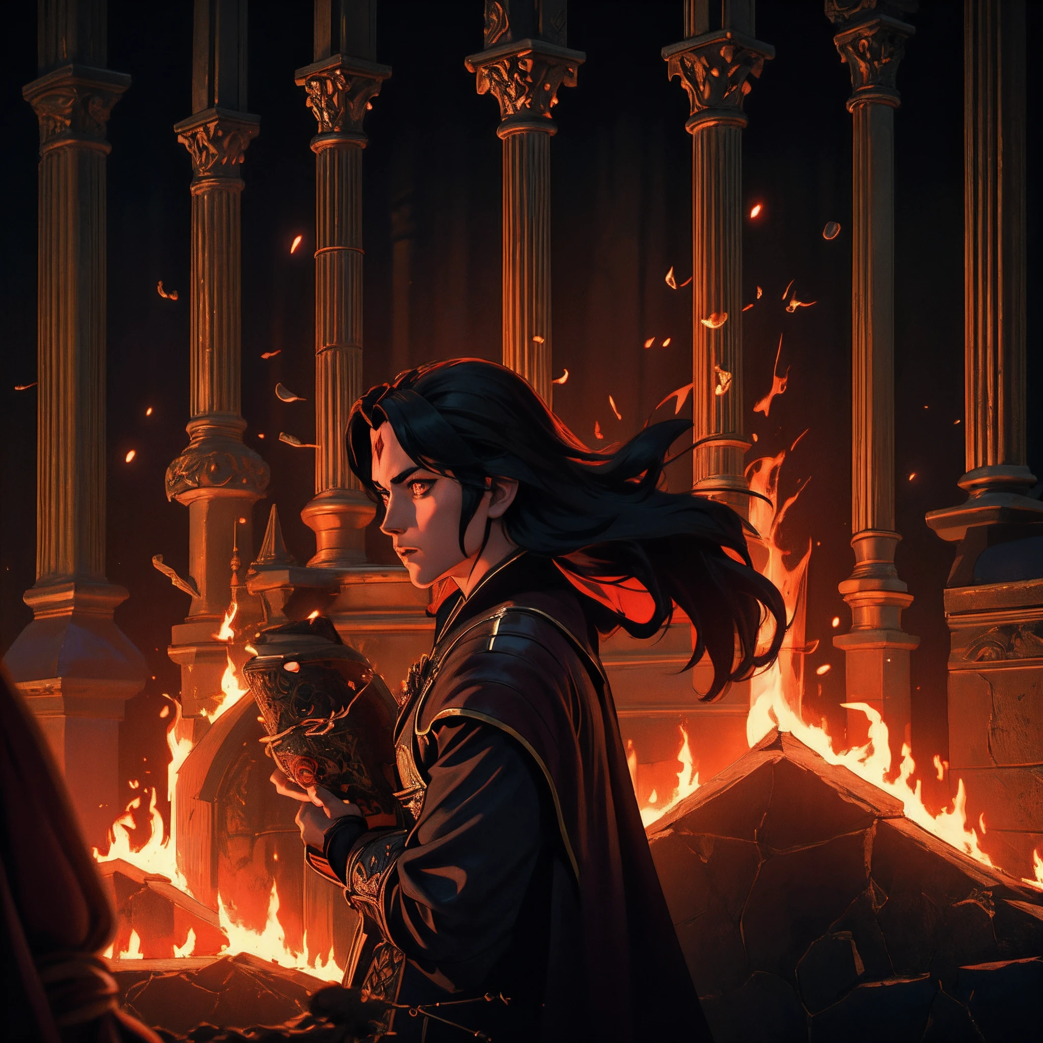 Castlevania Lord of the shadows hyper realistic super detailed scènes cinématique of demons in blazing fire super detailed cinématique scènes war