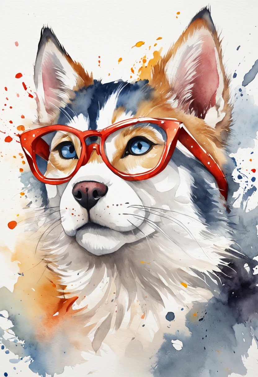 sticker, cartoon cute Siberian husky, white background, without clothes, Vermeer style, 12K, high quality, HD, octane render, cinematic lighting,tshirt design,Colourful cat