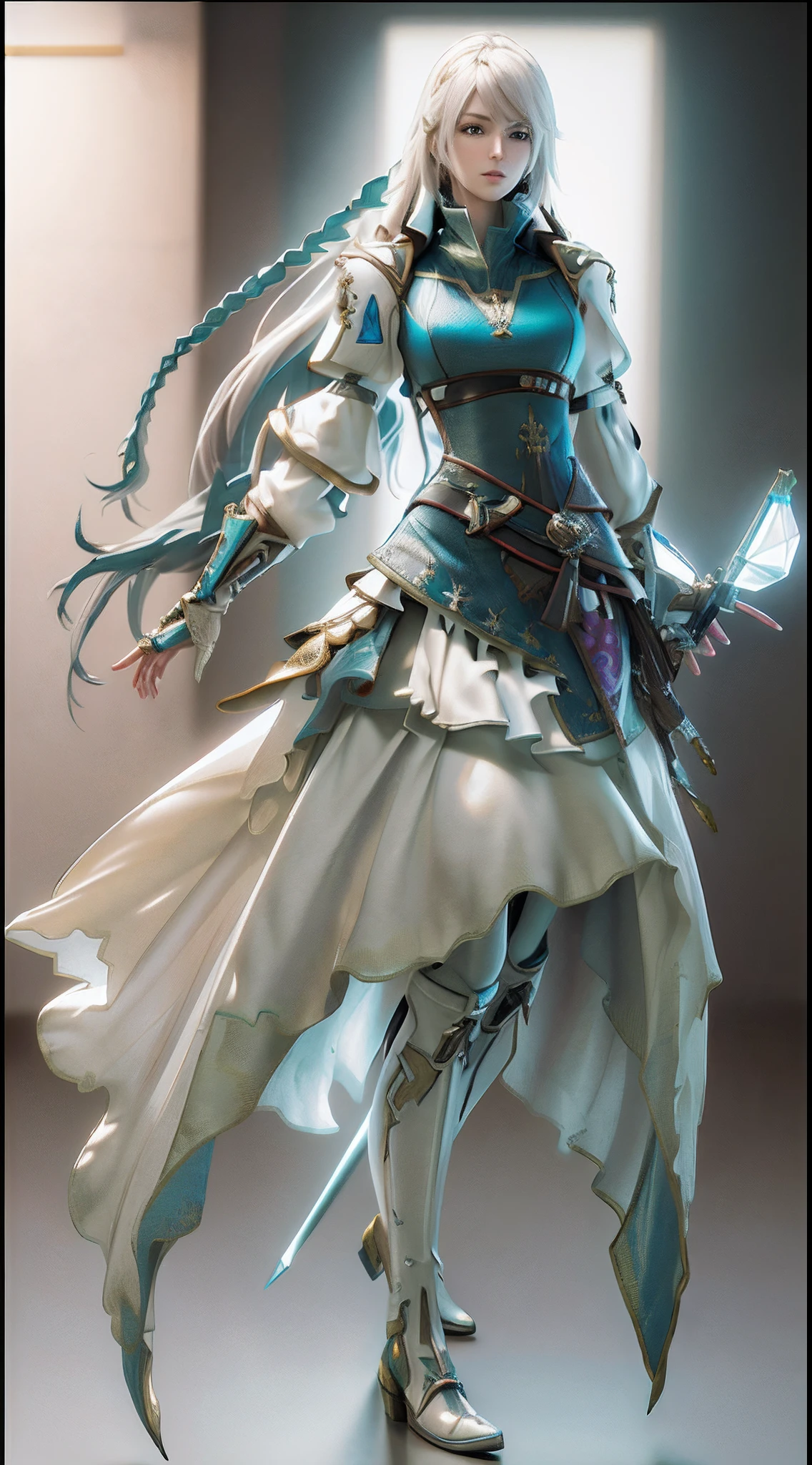 ((Best quality)), ((masterpiece)), (detailed:1.4), 3D, an image of a beautiful RPG character female, Final fantasy Jill Warrick. Standing, dynamic pose. HDR (High Dynamic Range),Ray Tracing,NVIDIA RTX,Super-Resolution,Unreal 5,Subsurface scattering,PBR Texturing,Post-processing,Anisotropic Filtering,Depth-of-field,Maximum clarity and sharpness,Multi-layered textures,Albedo and Specular maps,Surface shading,Accurate simulation of light-material interaction,Perfect proportions,Octane Render,Two-tone lighting,Wide aperture,Low ISO,White balance,Rule of thirds,8K RAW, realistic 3d anime, trending on cg society.