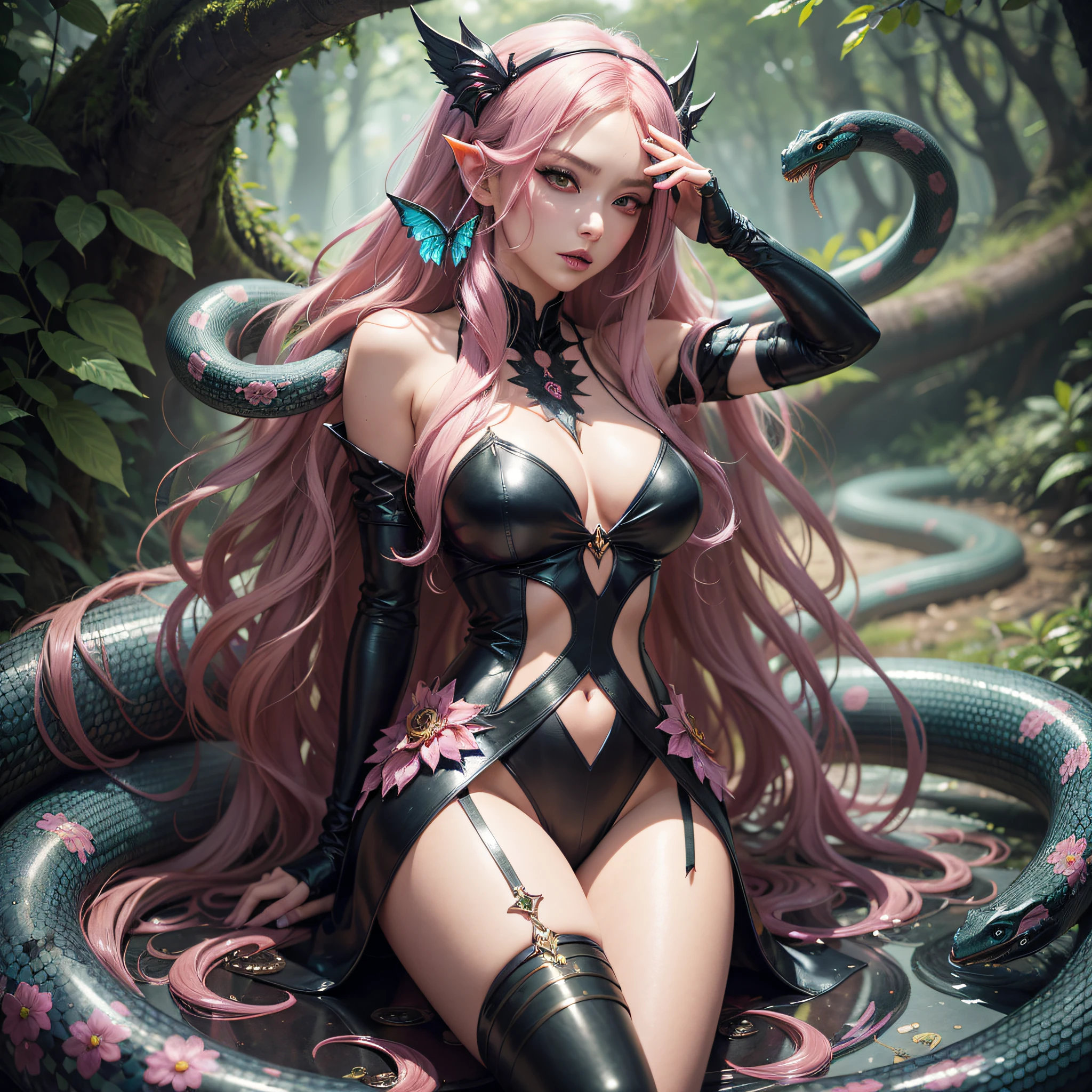 there is a woman in a black outfit sitting on a snake, beautiful succubus, 2. 5 d cgi anime fantasy artwork, fantasy art style, anime fantasy artwork, anime fantasy illustration, deviantart artstation cgscosiety, extremely detailed artgerm, fanart best artstation, lamia, artgerm on artstation pixiv, dark queen of snakes