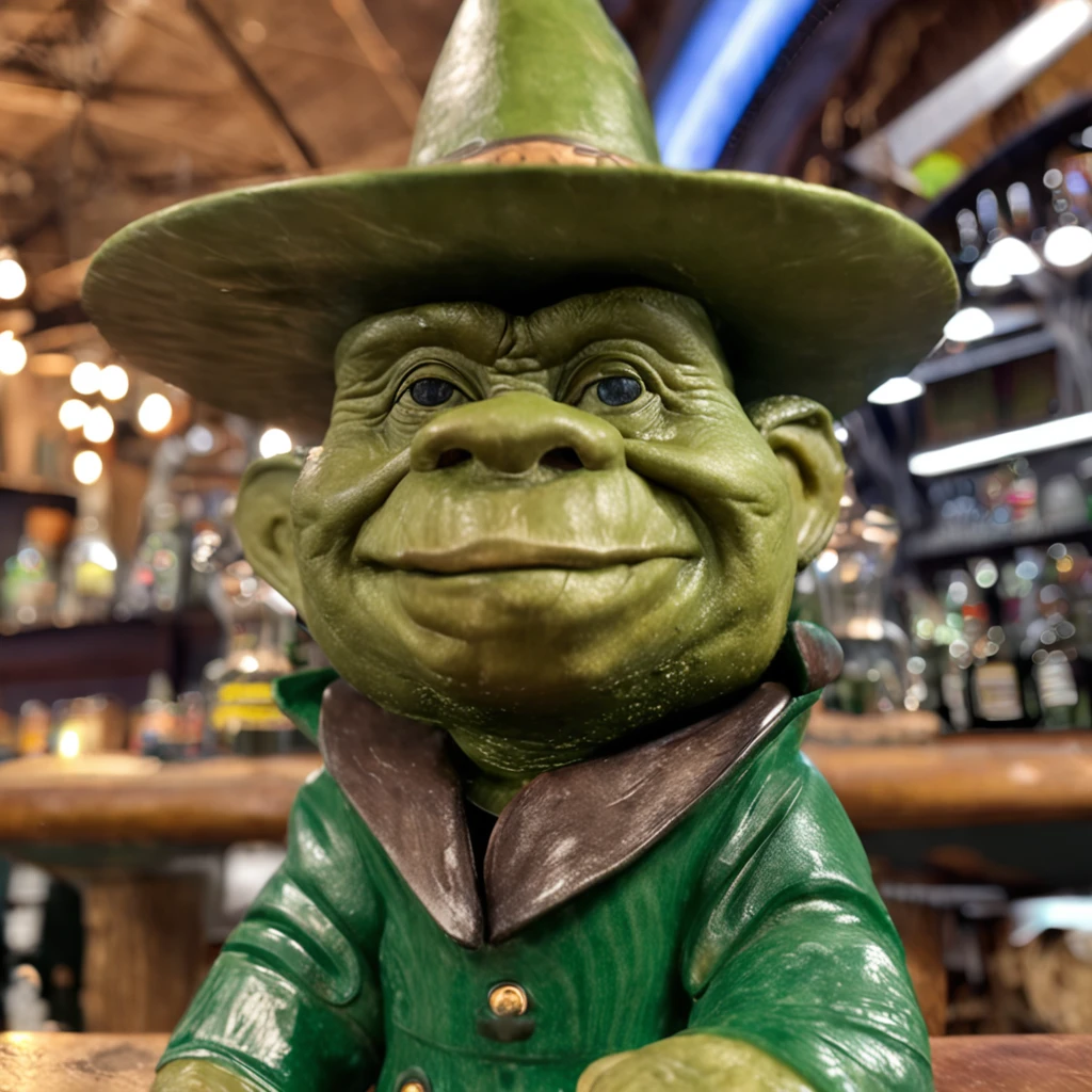 Goblin with giant flat hat and ultra-realistic buckle in 8K. ((Latin gnome with big green hat with a buckle))Depict a gnome wearing a large green buckled hat and sitting inside a cozy, Barra com pouca luz. Ele deve ser pego no meio de saborear uma cerveja gelada, with amber liquid and condensation in visible glass. The goblin with a big green hat should be dressed in gnome clothes, providing a stark contrast to the rustic and darker tones of the bar environment. Your posture should communicate a sense of relaxation, Happiness and satisfaction. Duende Verde apreciando sua bebida. A atmosfera do bar deve ser rica em detalhes, From the polished wooden counters to the ambient lighting that projects a soft glow on the various elements of the bar, incluindo garrafas, Torneiras, e possivelmente outros clientes em segundo plano, mesmo fora de foco. The composition of the image should be in Full HD with every detail, do bar vitoriano., Bolhas na cerveja, to the nuances of their facial expressions, capturado com clareza absoluta. Use a high-end lens like the Zeiss Otus series for superior sharpness and resolution. Enfatizar uma profundidade de campo rasa para se concentrar no homem e em seu ambiente imediato, desfocando sutilmente o fundo mais distante. Lighting should be soft and warm, Enhance the cozy nature of the bar and highlight the textures and details of the man, sua bebida, e seus arredores. --AR 16:9 --Qualidade 2 --Caos 10