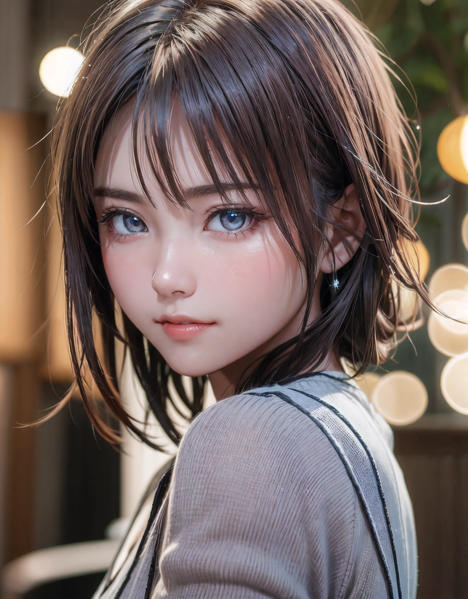 top-quality、8K Masterpiece、超A high resolution、(Photorealsitic:1.3)、Raw photo、女の子1人、Short bob with brown hair、glowy skin、1 super beautiful college girl、((super realistic details))、portlate、globalillumination、Shadow、octan render、8K、ultrasharp、highly intricate detail、Realistic light、CGSoation Trends、Beautiful eyes、radiant eyes、Facing the camera、