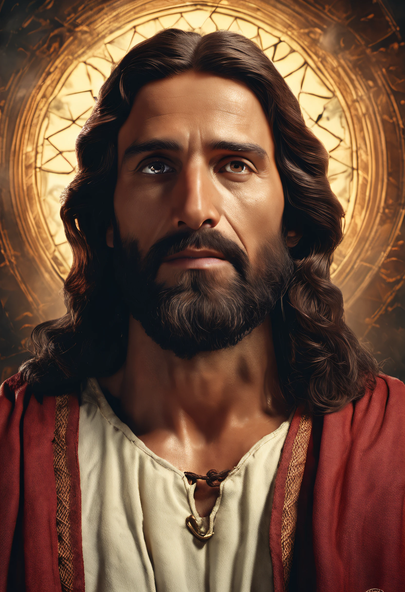 um close up de um homem de cabelos compridos e barba, Jesus Cristo, Retrato de Jesus Cristo, Arte digital realista 8k, jesus of nazareth, pintura digital ultra realista, rosto de Jesus, Arte digital altamente realista, pintura digital hiper realista, arte digital ultra realista, arte digital muito realista, Jesus, Arte digital ultrarrealista