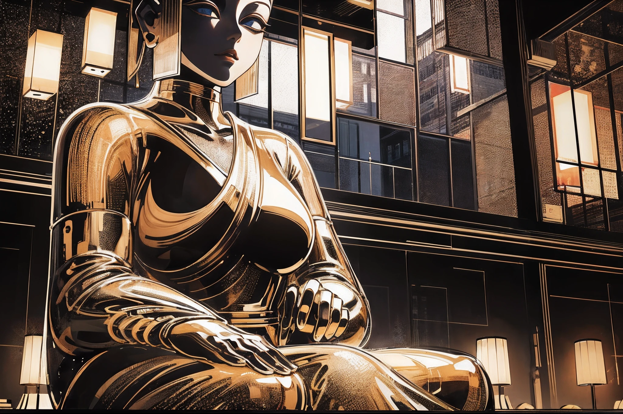 **an oversized buddha image in the photography, vibrant mosashape of colorful pottery, colorful transparent glass in the style of dramatic use of lighting, dark palette chiaroscuro, manipulatedic --auto --s2