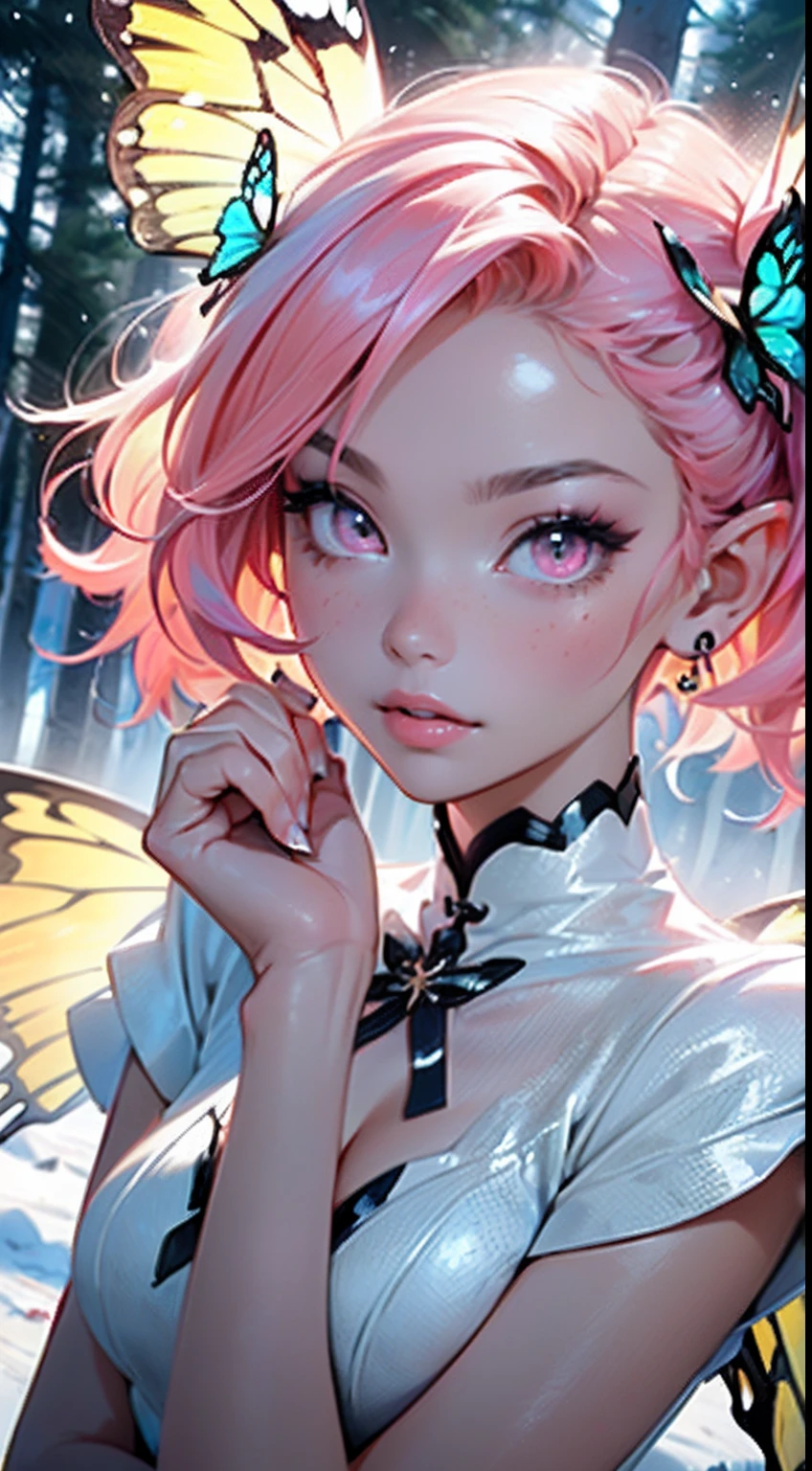Anime girl with pink hair and butterfly wings - SeaArt AI