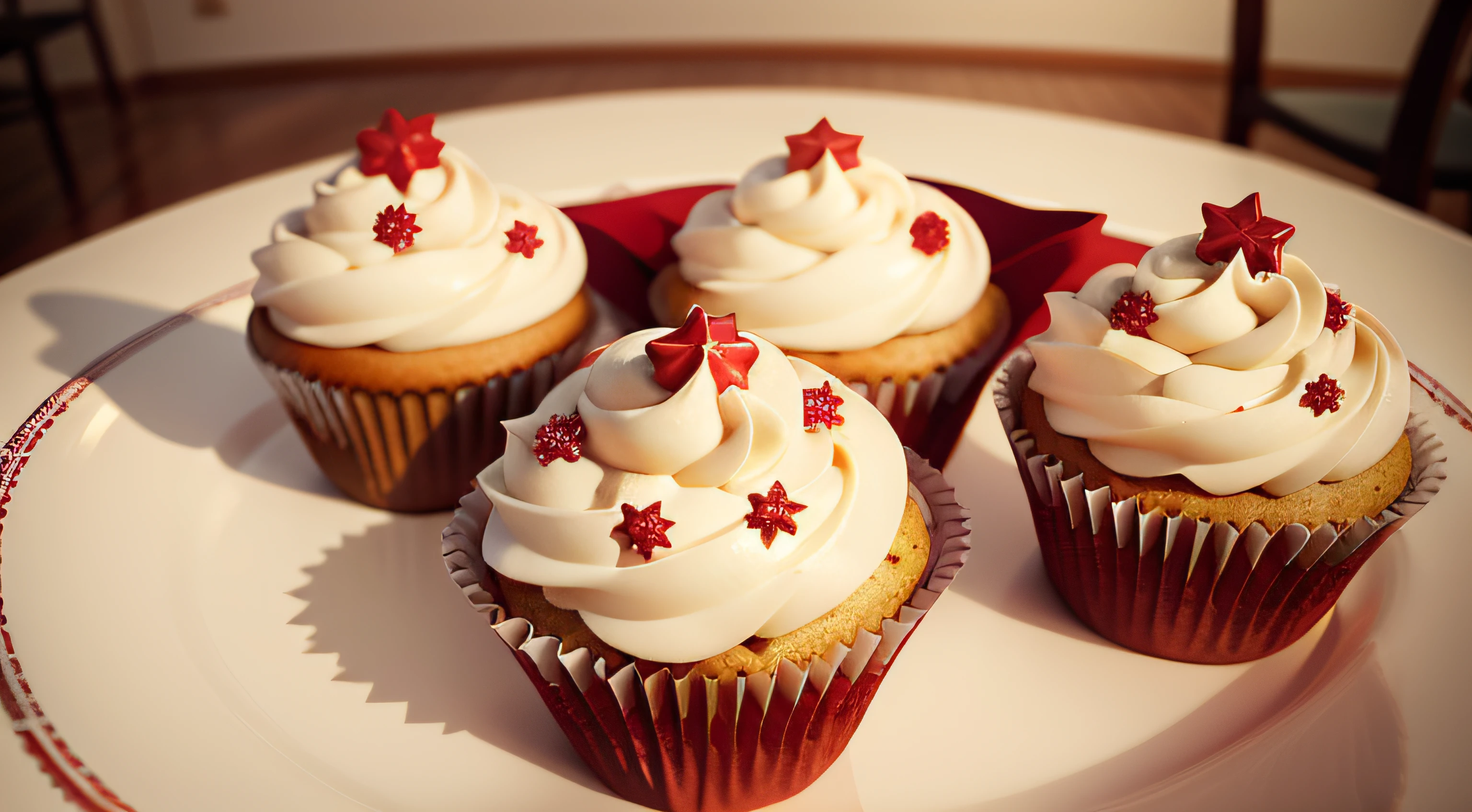 Christmas Cupcakes、catalogue、Christmas decorations on background、The work of the pastry chef、photos realistic
