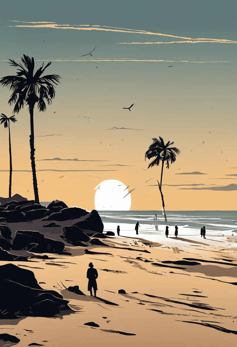 You're looking for a prompt optimized for the Stable Diffusion template with style and theme related to a late afternoon scene on a Scottish beach, com a silhueta de dois jovens rapazes correndo na areia, in the style of an eighteenth-century painting of 1750. Here is the optimized prompt in PT (Portuguese):
"(Observe a splendid scene at dusk on a Scottish beach, where the silhouette of two young boys of the eighteenth century runs on the golden sand. Vector illustration style)"