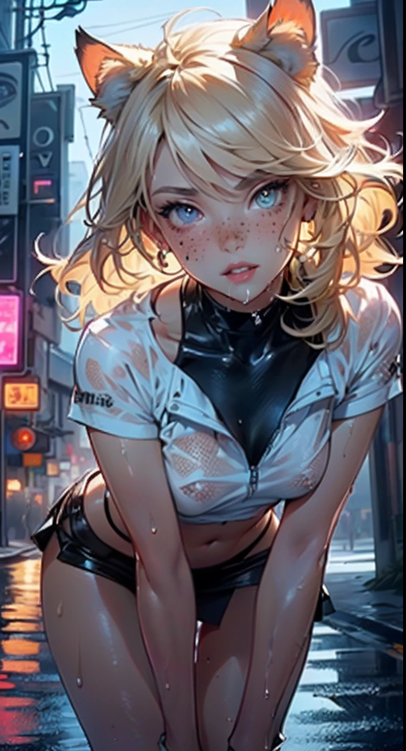 cute little cat loli,(((little loli,small tiny body,petite))),(((6 years old))),((little cat loli with extremely cute and beautiful blonde hair)),(((cat girl,anthro furry cute,cat-girl))),(((cat ears,cat ears on head,big cat ears))),

(((flat chest))),(((blonde hair:1.35,messy blonde hair,colored inner hair,ear breathing,))),((heterochromia:1.5,eye1 yellow,eye2 orange,perfect eyes,upturned eyes:1.3,beautiful detailed eyes,finely detailed beautiful eyes:1,big highlight on eyes:1.2,slanted eyes)),(((freckles on the face,freckles,freckled girl))),(((lustrous skin:1.5,bright skin: 1.5,skin tanned,shiny skin,very shiny skin,shiny body,plastic glitter skin,exaggerated shiny skin,illuminated skin,wet legs))),(delicate detailed fingers,detailed body,detailed arms,human hands,(detailed face)),

cute,slutty,,erotic,(((nsfw))),

zettai ryouiki,revealing clothing,show skin,((rave shirt,neon shirt,rave mini-skirt,visible thong straps)),(wearing a rave outfit:1.3,rave clothes,semi-naked,with little clothing),((wet clothes,detailed outfit,detailed clothes)),

(dynamic pose:1.0),solo focus,embarrassed,(centered,scale to fit dimensions,Rule of thirds),

cyberpunk city by the ocean at night, with bright neon signs and dark stormy clouds and puddles,

High resolution, sharp focus, (ultra detailed, extremely detailed), (photorealistic artwork:1.37), 8k wallpaper,((synthwave background theme)),((vibrant colors)),(intricate),masterpiece,(best quality),