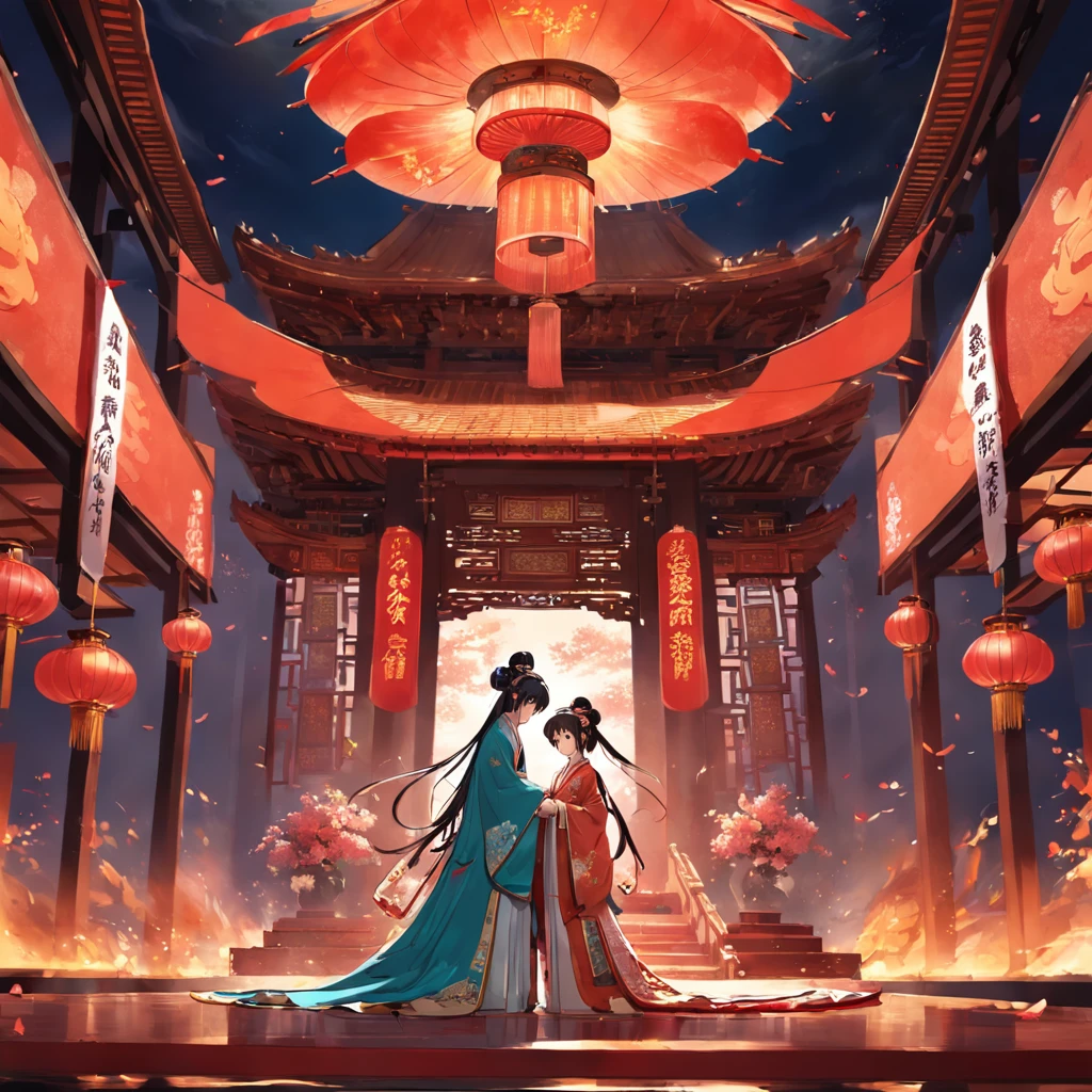 tmasterpiece，best qualtiy，Scene of the marriage of an ancient Chinese princess，Ask for gorgeous clothes，Grand scene