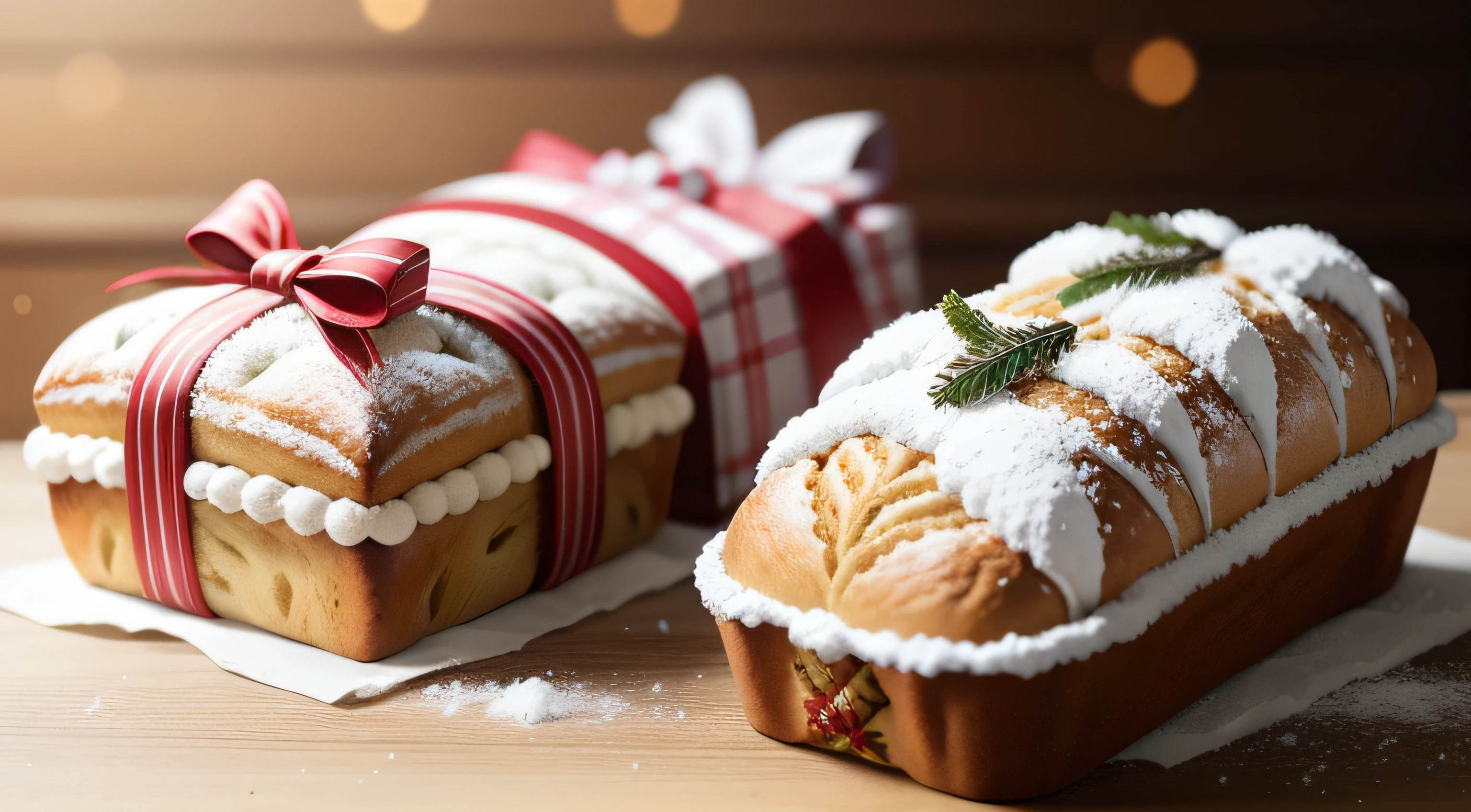 Christmas bread、catalogue、Christmas decorations on background、Pastry chef work、photos realistic