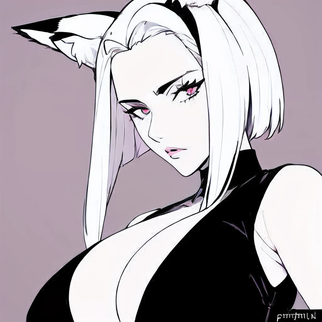 um desenho de uma mulher com longos cabelos brancos e uma orelha de gato, Tifa Lockhart com cabelos brancos, gato anime, gato anime bonito, menina do gato branco, anime raposa branca, raposa branca - cabelo, menina gato atraente, menina anime com orelhas de gato, gatinha, menina do gato, por Puru, menina anime sedutora, raposa branca vampiro