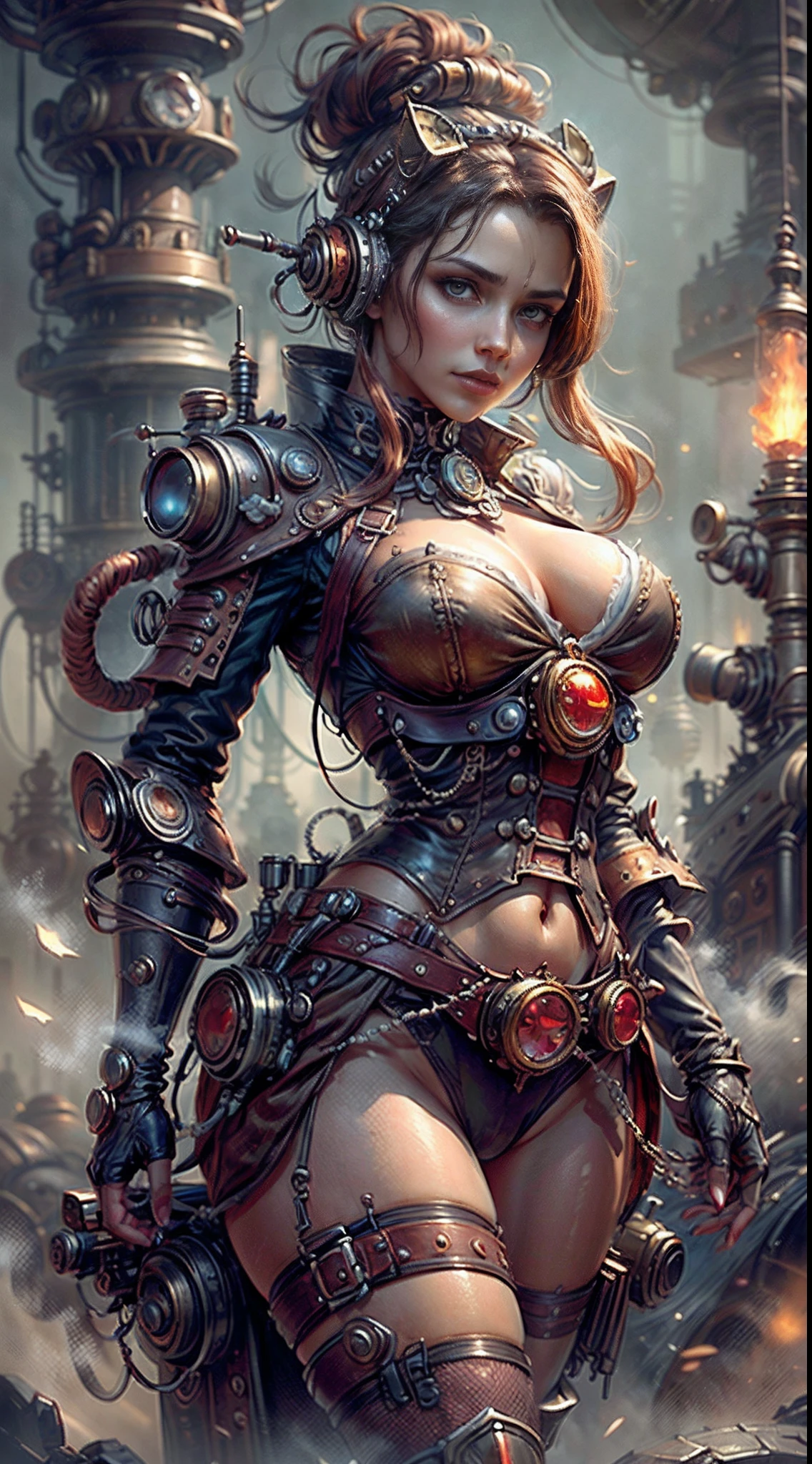 There's a sexzy Indian 1woman with a dark steam-powered skin, com peitos grandes,Visual real,capacete, arte conceitual steampunk, Sexzy full-body view from top to bottom, sentado na cadeira queen punk vapor,Dark smoke mist background,arte steampunk digital, arte steampunk de alta qualidade, Wojtek FUS, arte digital steampunk, Detailed wild steampunk illustration, Portrait of a mechanical woman of gold and copper, arte steampunk, Estilo de arte Dieselpunk, cyberpunk Steampunk, estilo de fantasia steampunk, Arte digital altamente detalhada em 4k, sci-fi steampunk((FOTOGRAFIA 8K)), HDR ,SUPER REALISTA,RAW, DETALHES HIPER-REALISTA, (cinematic style)CORES VIVAS
