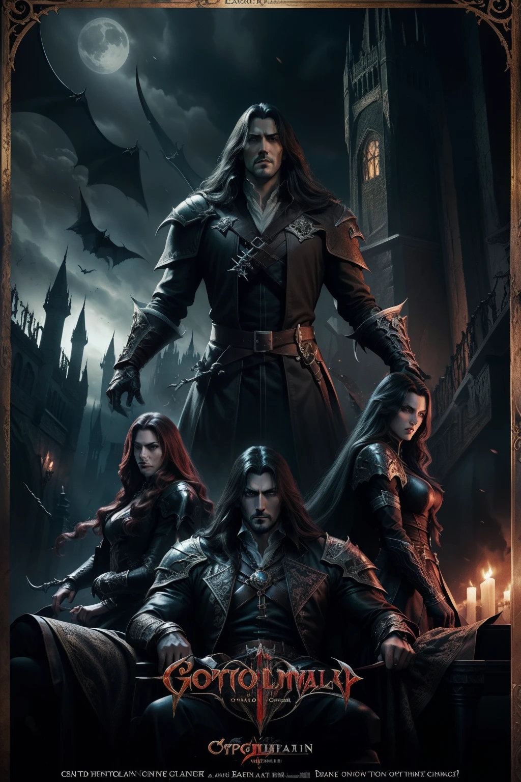 Castlevania Lord of the Shadows vengeance and dramatic beauty Characters appearing in poster super detailed hyper realistic super detailed Dynamic advertising poster masterpiece hyper realistic