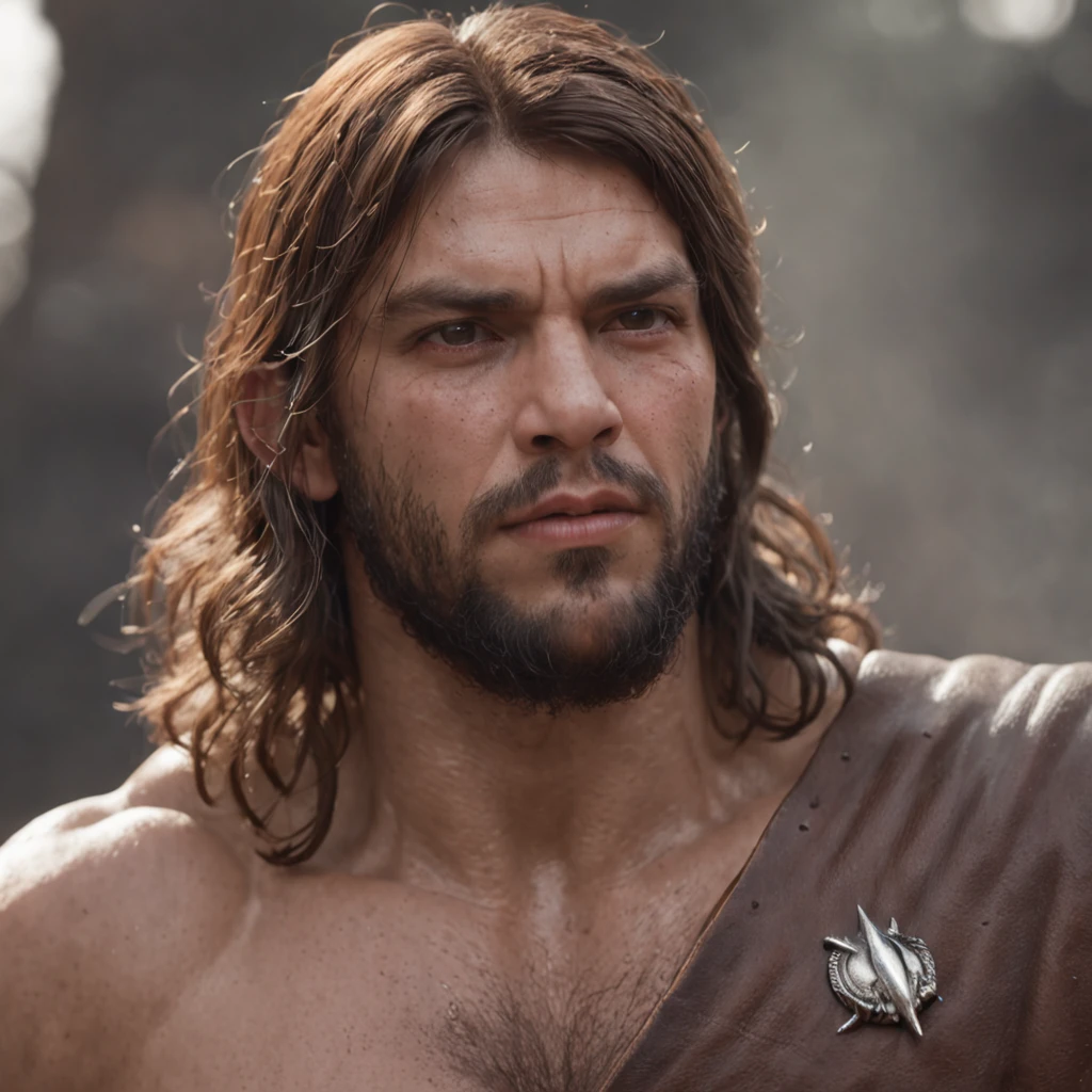 (Professional 3D rendering:1.3) de (Realistic:1.3) Foto de arte mais bonita do mundo，Features soft, bright male heroes, ((Epic hero fantasy rough muscular man wet hero angry look long hair short beard and fierce expression in dynamic pose, fantastic location, majestoso ambiente desordenado)), corpo inteiro 8k unidade render, action shot, poros da pele, very dark lighting, sombreamento pesado, circunstanciado, Rosto detalhado, (vibrante, fotogrdeia realista, Realistic, Dramatic, Escuro, foco nítido, 8k), (Old leather clothes damaged by bad weather:1.4), ((((Use peles)))), (intrincado:1.4), decadente, (altamente detalhado:1.4), pintura digital, rendering by octane, art stations, Conceito-Arte, liso, foco nítido, illustration, germe da arte, (Loish:0.23), Wlop Ilya Kuvshinov, e Greg Rutkowski e Alphonse Mucha Gracias, (global ilumination, studiolight, Light Volumetric), chuva forte, floating particles, patife, fantasia, Onze, corpo inteiroesbian, ((Fundo escuro e antigo da cidade:1.3)),CGSesociedade,art stations