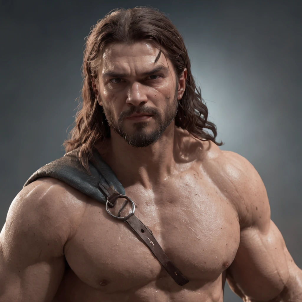 A man with long hair and a beard wearing a leather vest - SeaArt AI