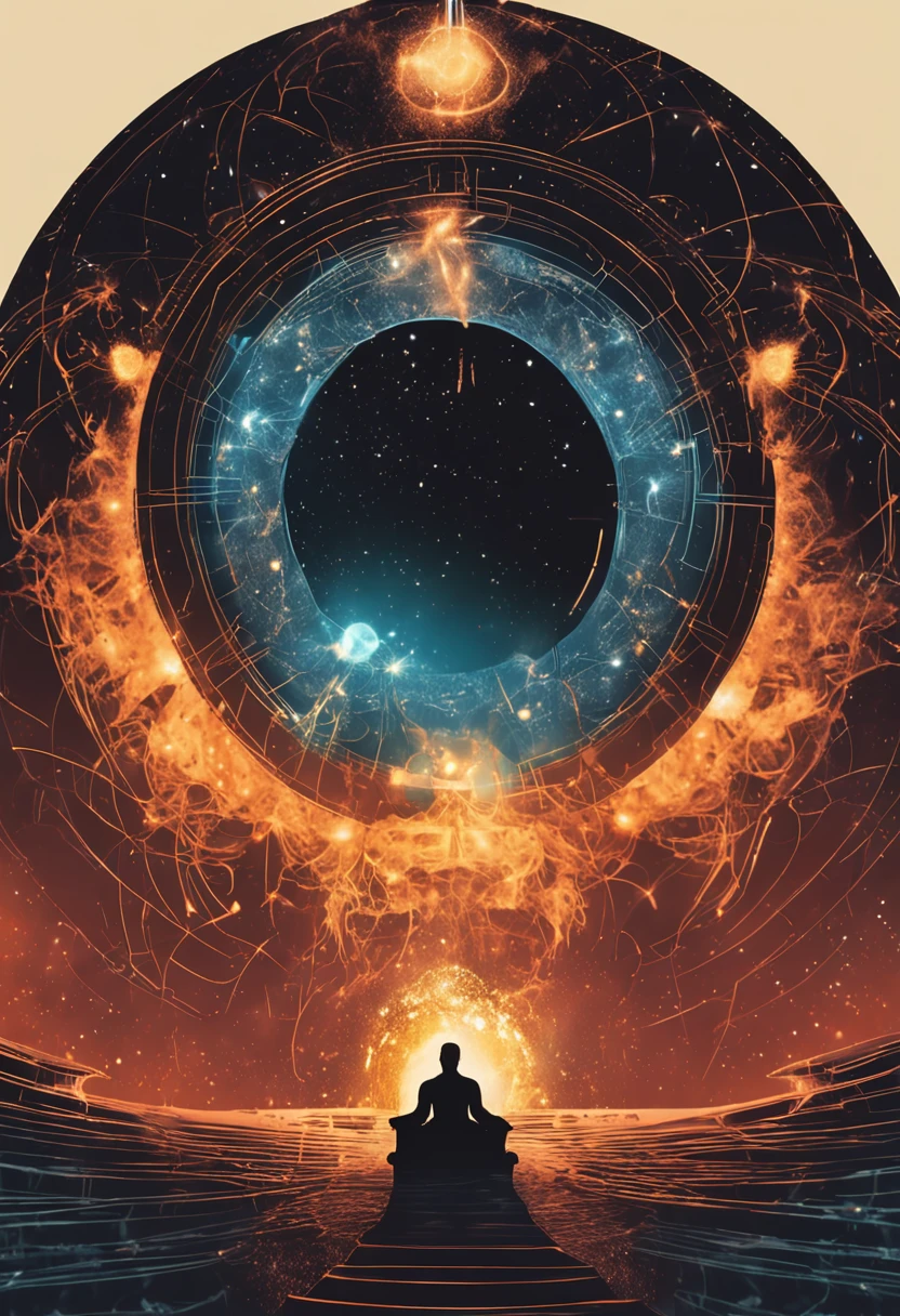 silhouette of several human heads before an immense circular light with many stars, heads wrapped in a circle of fire, spirits coming out of portal, magical glowing time portal, Abrindo um portal brilhante, circle-shaped, involving human heads Portal to another universe, summoning circle, time vortex in the background, Directed by: Kurt Roesch, halo de fogo luminoso, Portal do infinito interestelar, Reflexo da lente. Fotorrealismo oculto, foto ultrarealismo