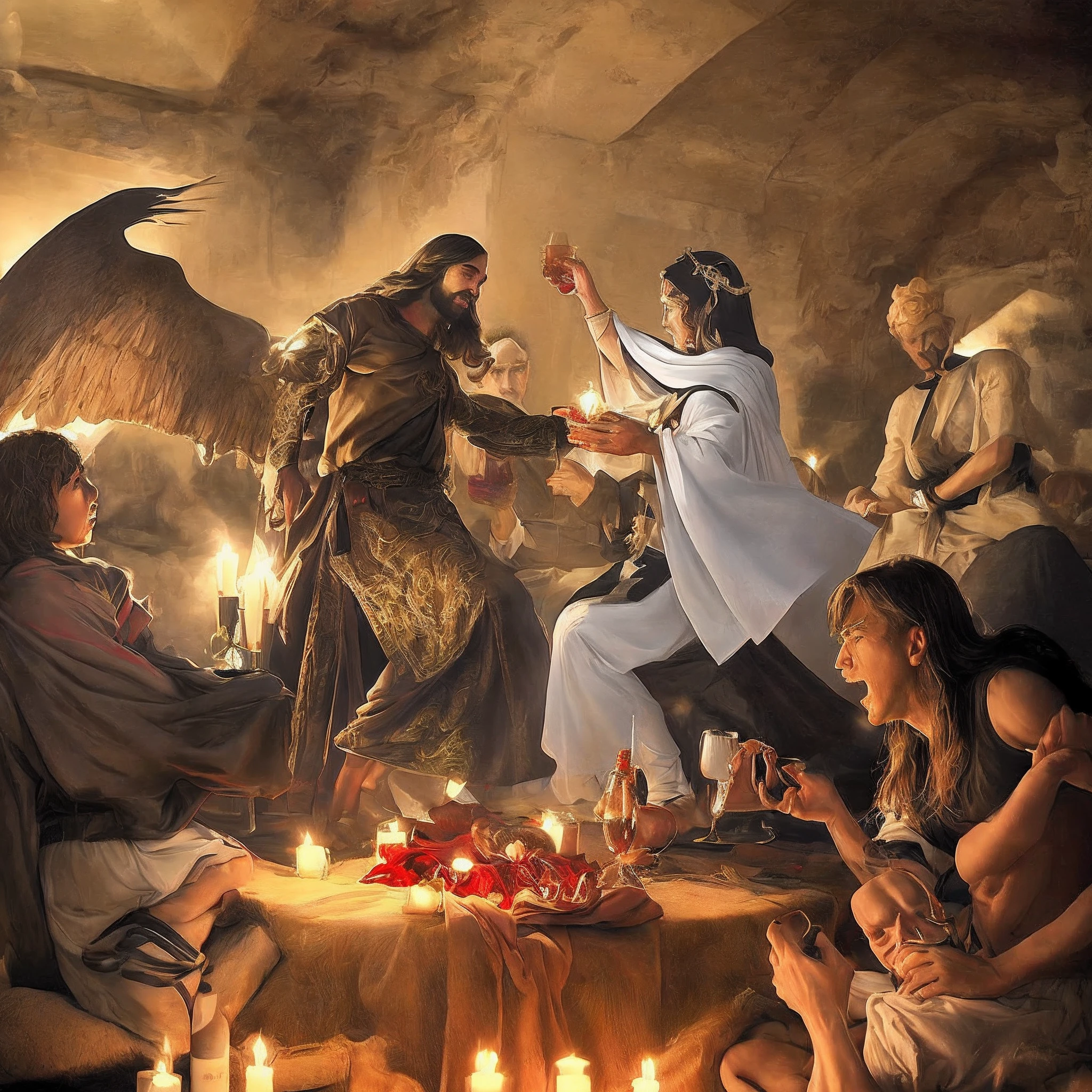 "Cena de luta entre Jesus e o diabo. A sensitive and intense manifestation of the conflict between good and evil